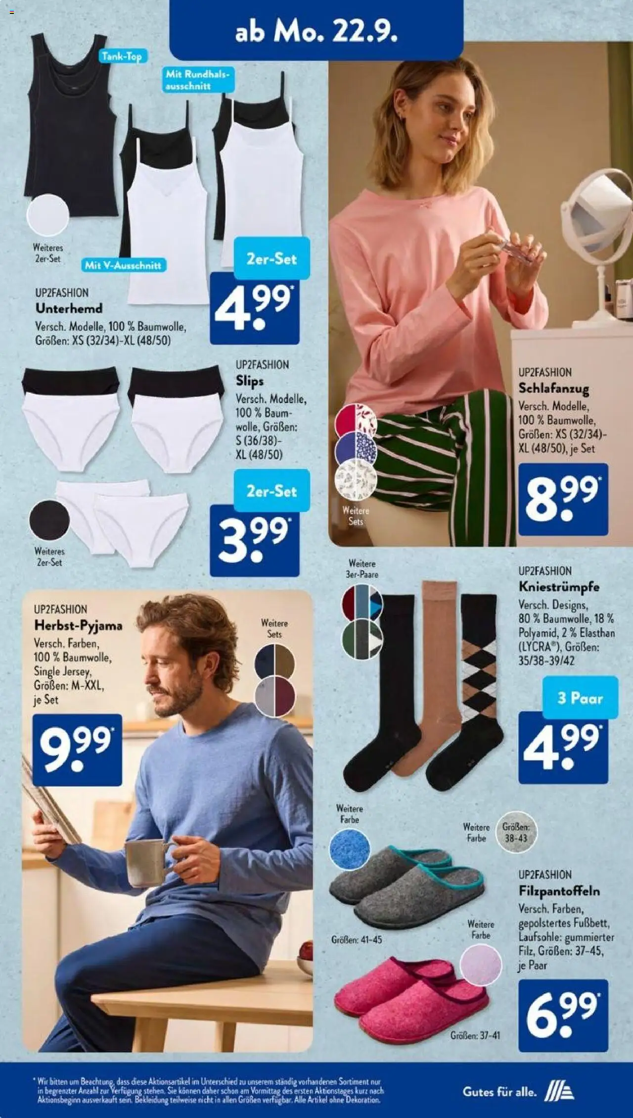 Aldi Süd Prospekt 	 – gültig ab 22.09.2025 | Seite: 6 | Produkte: Up2fashion, Kniestrümpfe, Tanktop, Bekleidung