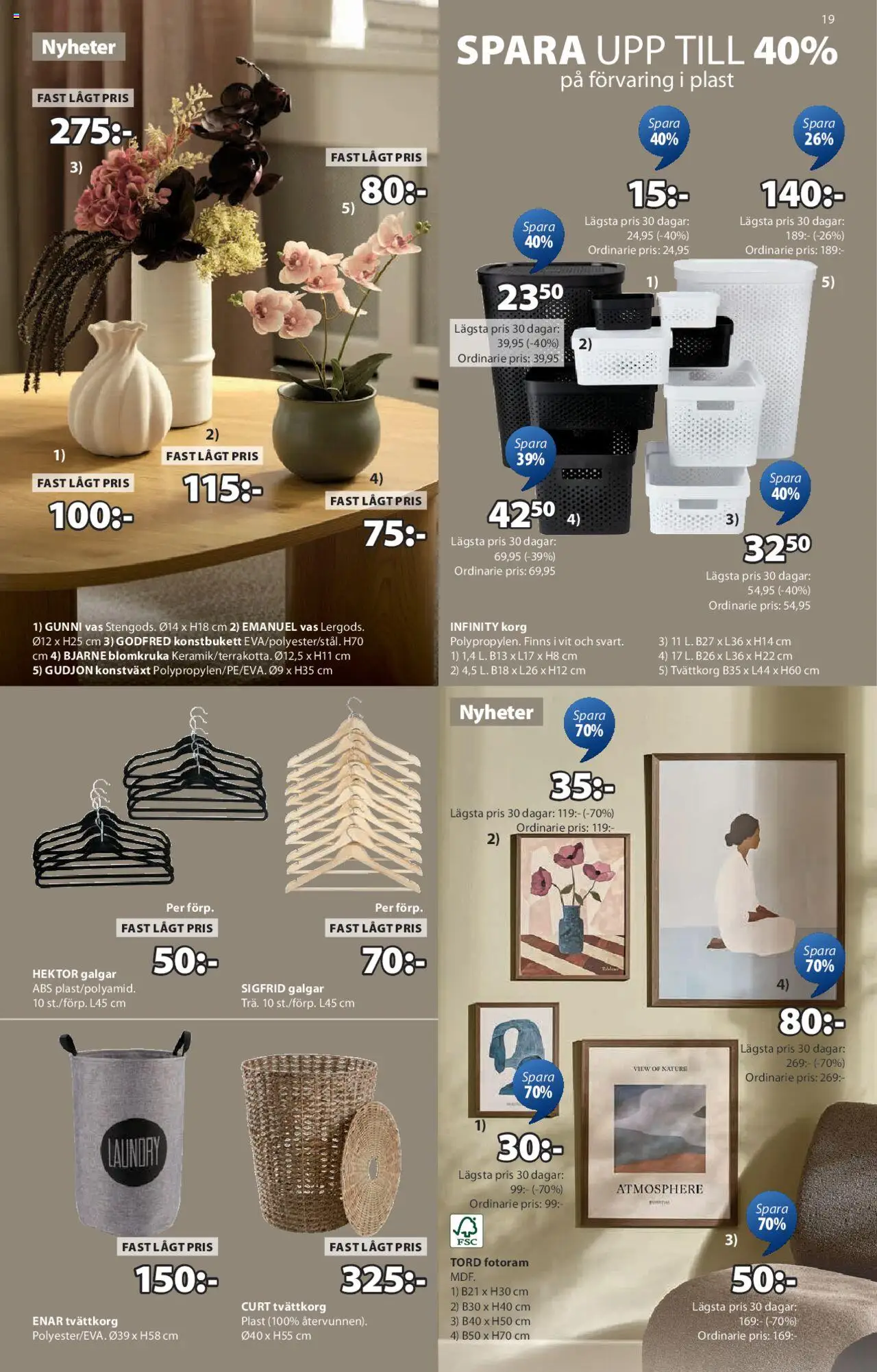 JYSK reklamblad aktuell från 04.08.2025 | Sida: 19 | Produkter: Tvättkorg, Fotoram, Korg, Vas