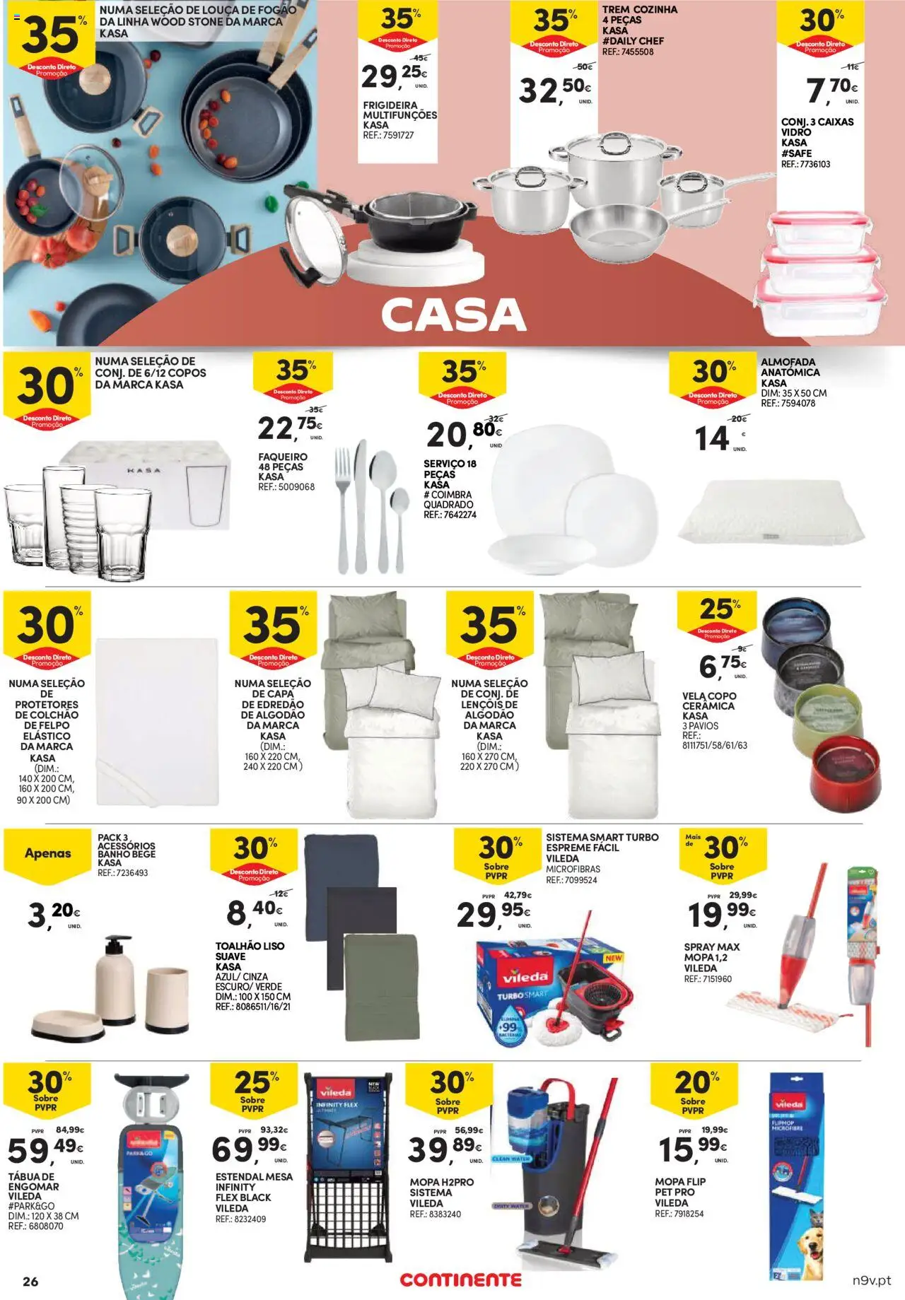 Continente Açores │ válido de 21.08.2025 | Página: 26 | Produtos: Copos, Lençóis, Fogão, Colchão