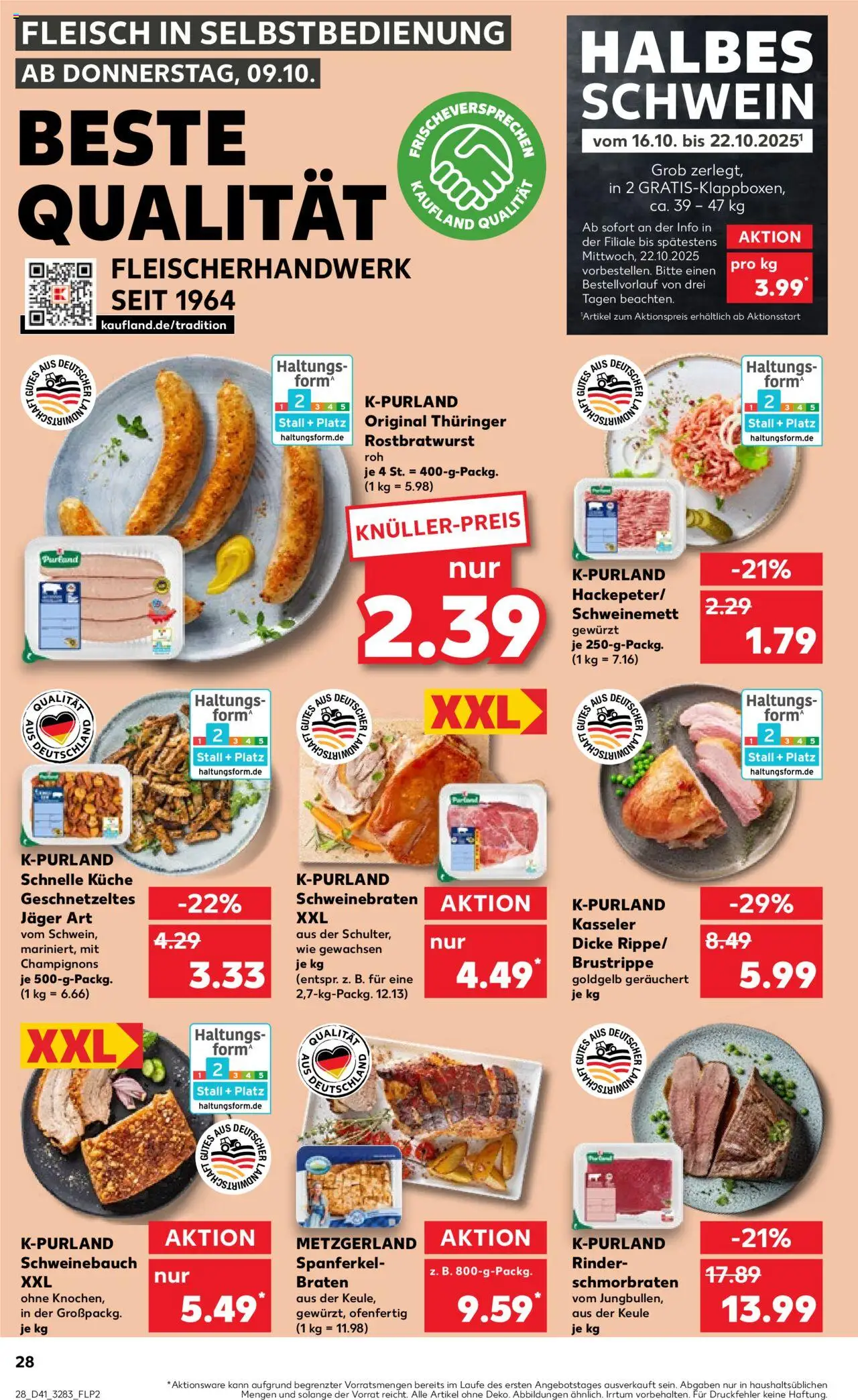 Kaufland prospekt Berlin	 – gültig ab 09.10.2025 | Seite: 28 | Produkte: Schweinebauch, Küche, Champignons, Fleisch