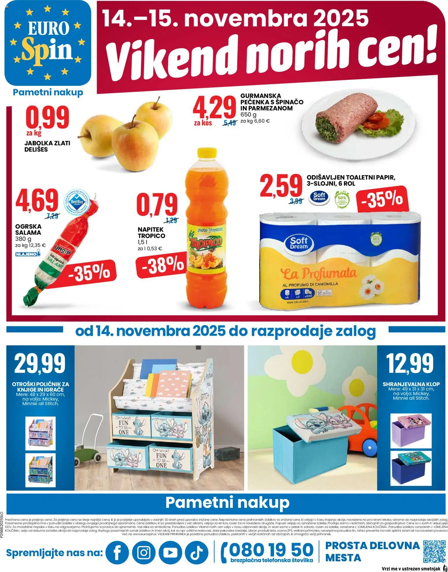 Novi Eurospin katalog ponudbe – veljaven od 13.11.2025 | Stran: 16 | Izdelki: Poličnik, Kos, Salama, Jabolka