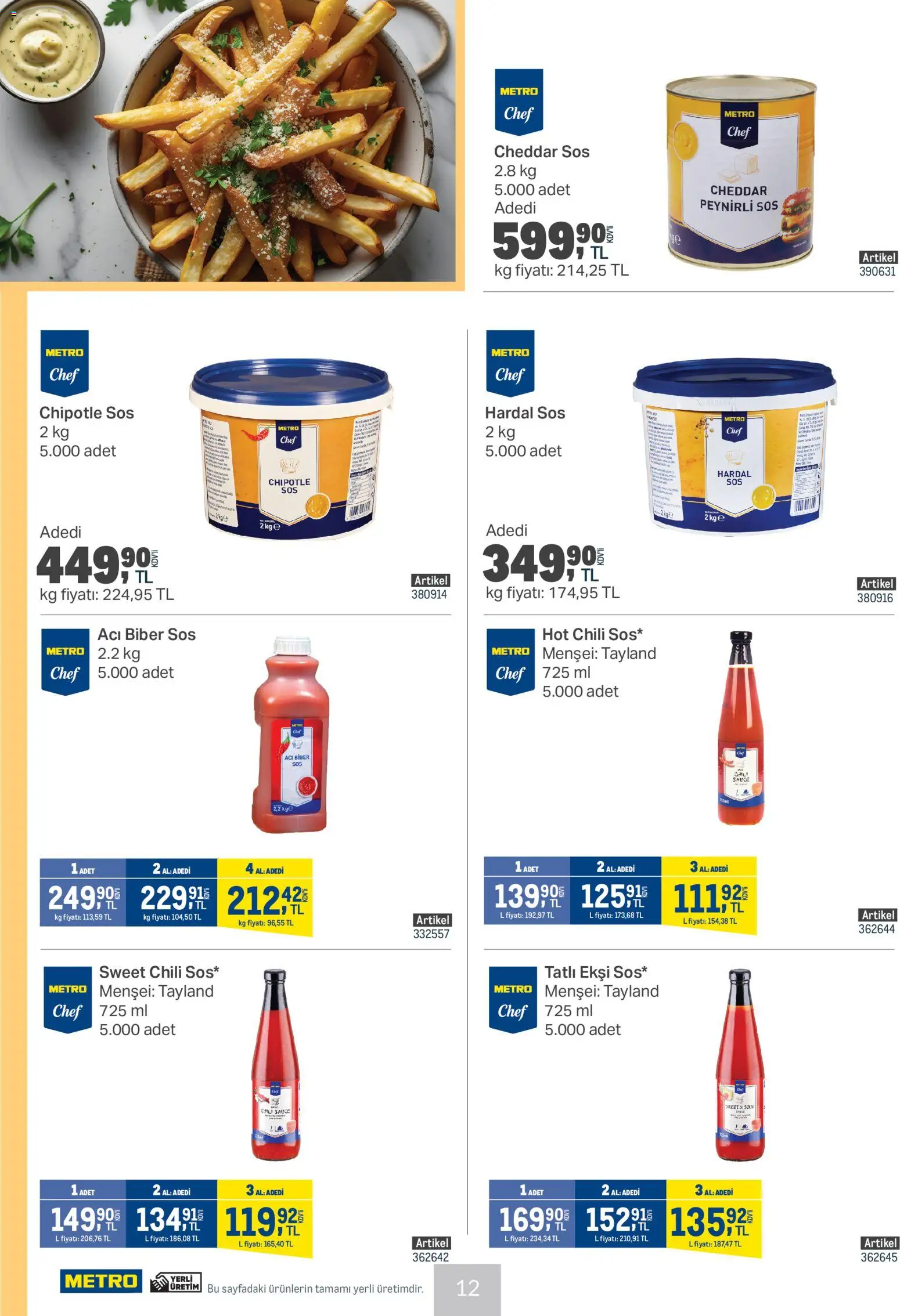 Metro - Et Tavuk ve Köfte Restoranları - 14.01.2026 tarihinden itibaren geçerlidir | Sayfa: 12 | Ürünler: Hardal, Cheddar sos, Sos, Acı biber