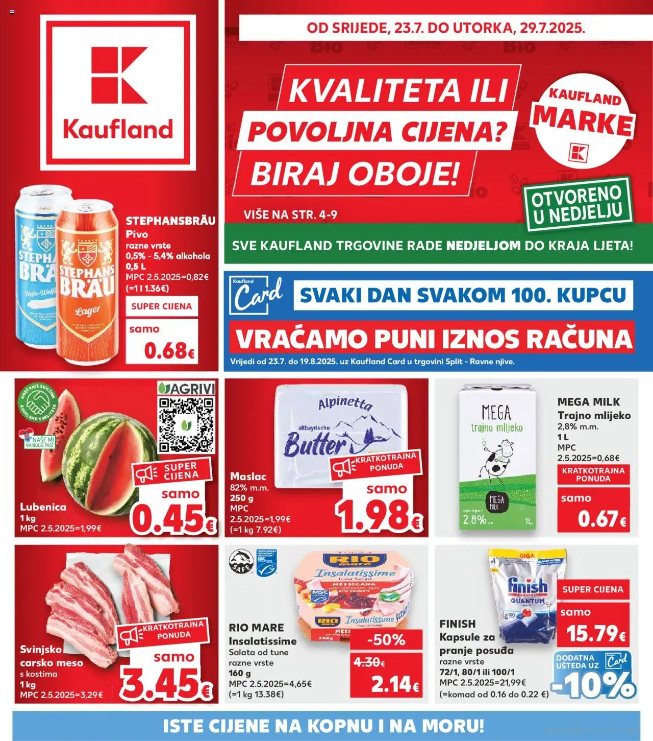Kaufland katalog | vrijedi od 23.07.2025 | Stranica: 1 | Proizvodi: Rio Mare, Mlijeko, Maslac, Tuna