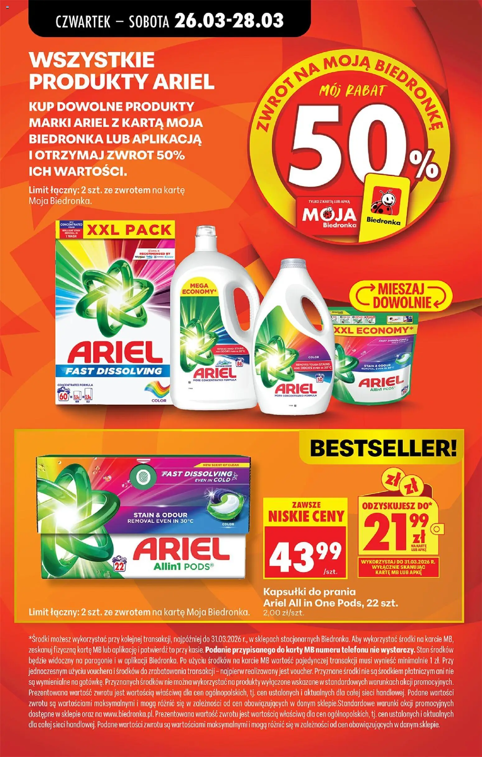 Biedronka gazetka od czwartku od 26.03.2026 | Strona: 15 | Produkty: Karta, Ariel, Kapsułki do prania