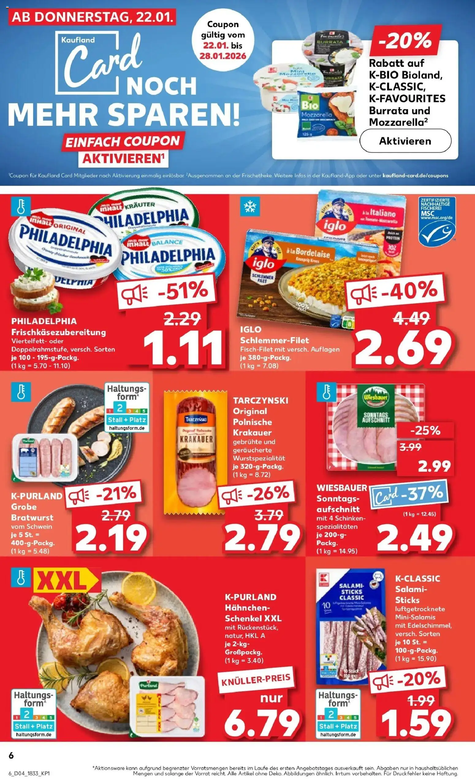 Kaufland prospekt Coesfeld	 – gültig ab 22.01.2026 | Seite: 8 | Produkte: Hahnchen, Philadelphia, Burrata, Iglo schlemmerfilet