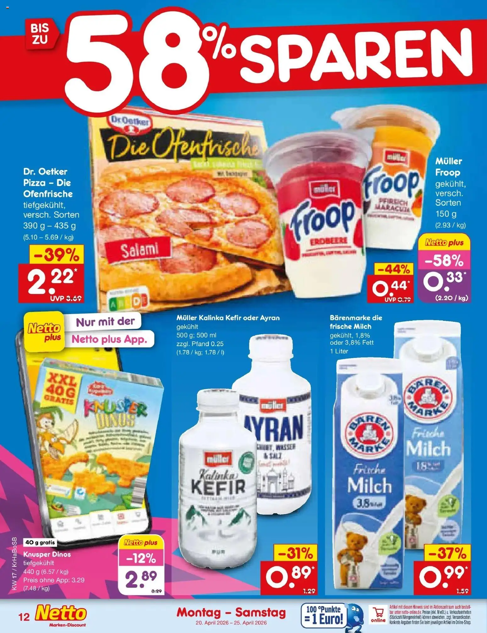 Netto Marken-Discount Prospekt Stadtlohn	 – gültig ab 20.04.2026 | Seite: 14 | Produkte: Froop, Milch, Ofenfrische, Salami