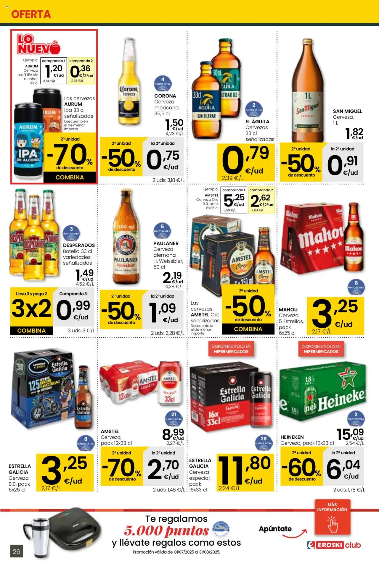 Eroski - Para conquistarte │ válido desde el 31.07.2025 | Página: 26 | Productos: Cerveza, Té, Παρμεζάνα, Σπανάκι