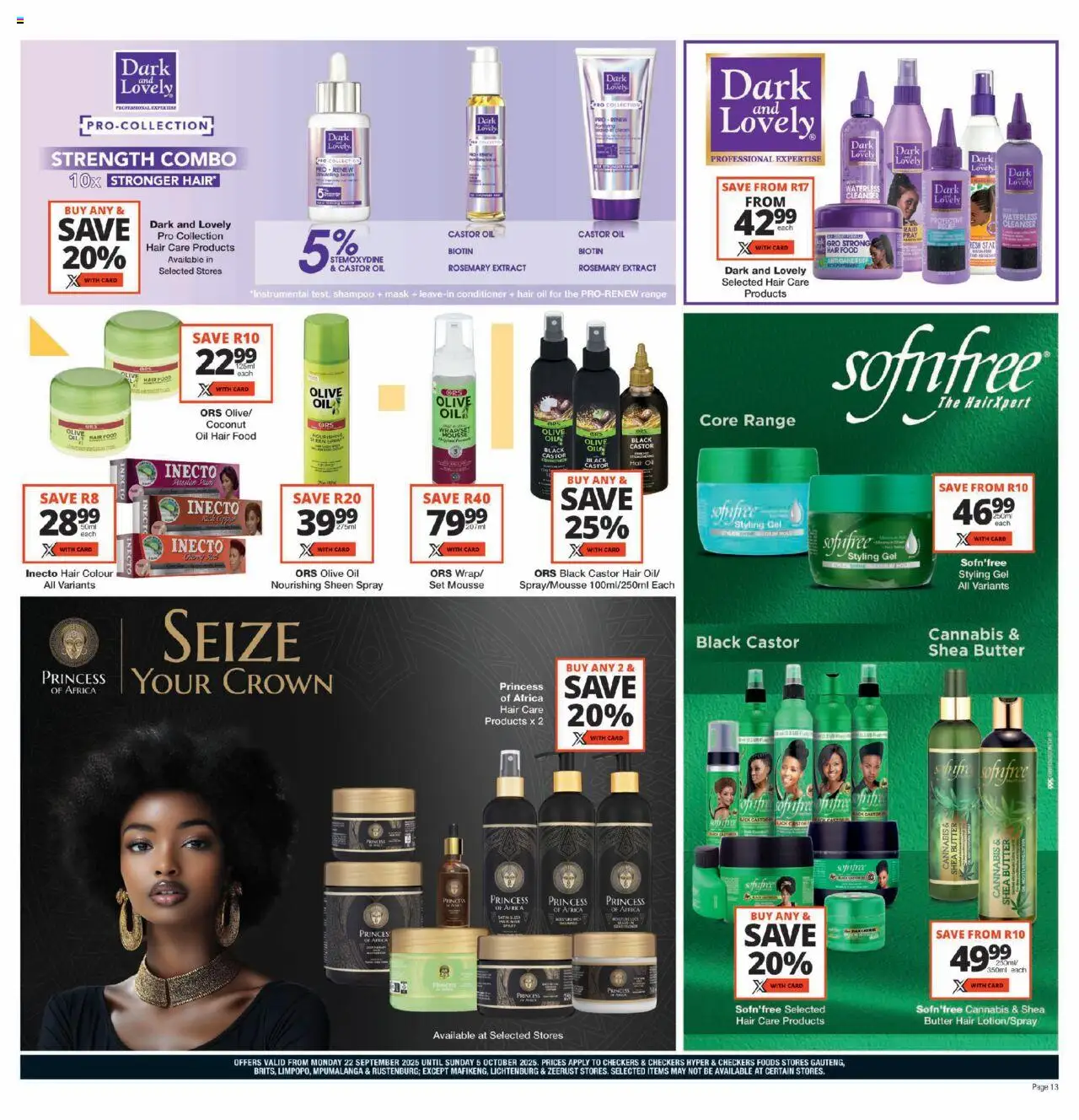 New Checkers catalogue – valid from 22.09.2025 | Page: 13 | Products: Hair colour, Shampoo, Conditioner, Mask