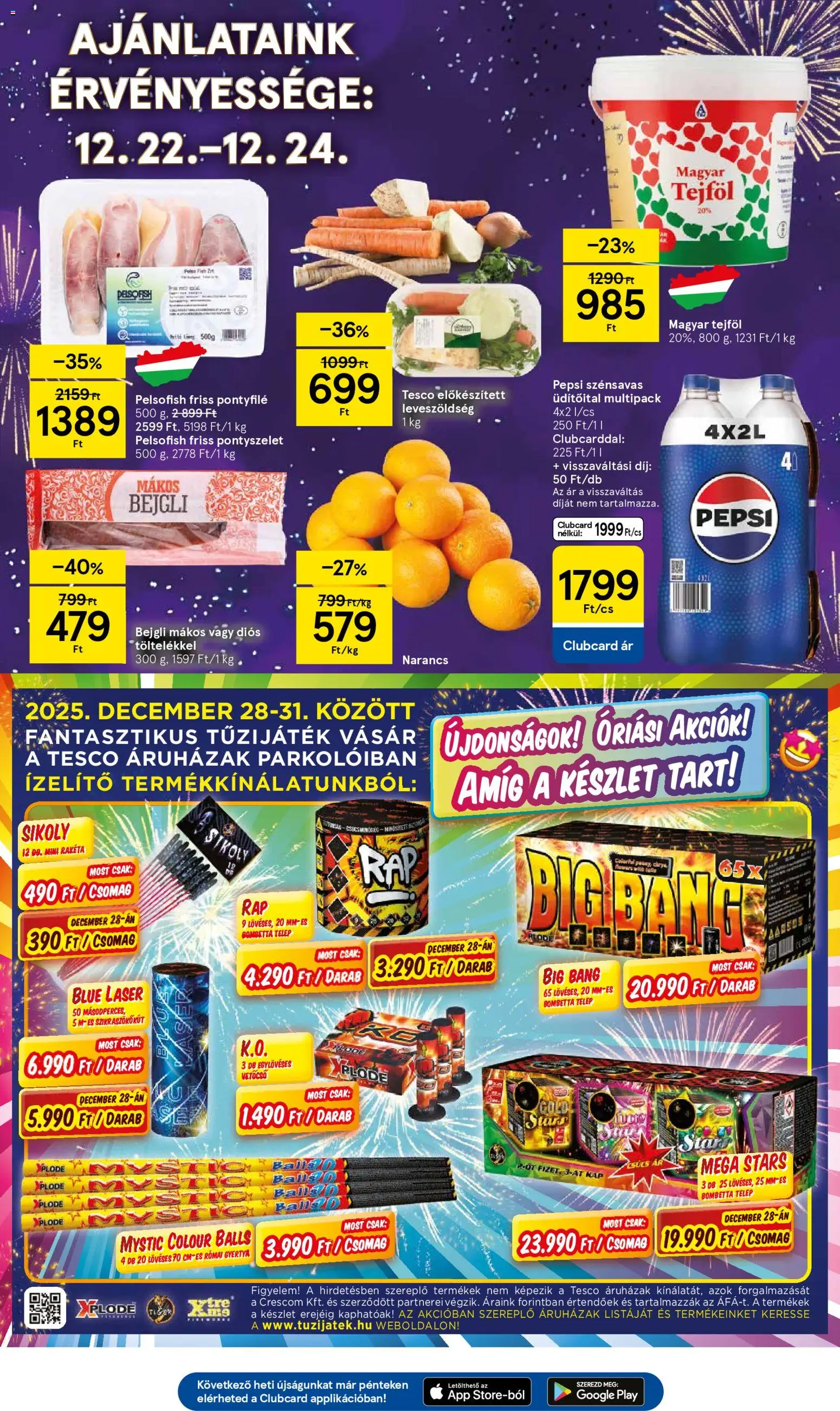 Tesco akciós ujság - amely érvényes a következő dátumtól: 27.12.2025 | Oldal: 12 | Termékek: Pepsi, Gyertya, Narancs, Tejföl