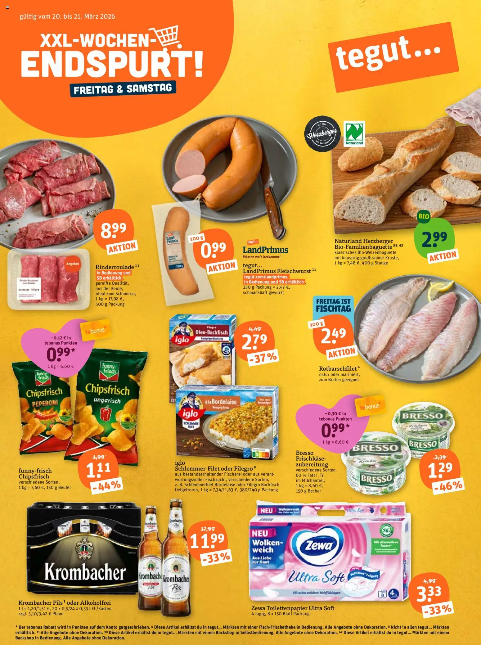 Tegut Prospekt 	 – gültig ab 16.03.2026 | Seite: 1 | Produkte: Iglo, Funny frisch, Krombacher, Iglo schlemmerfilet