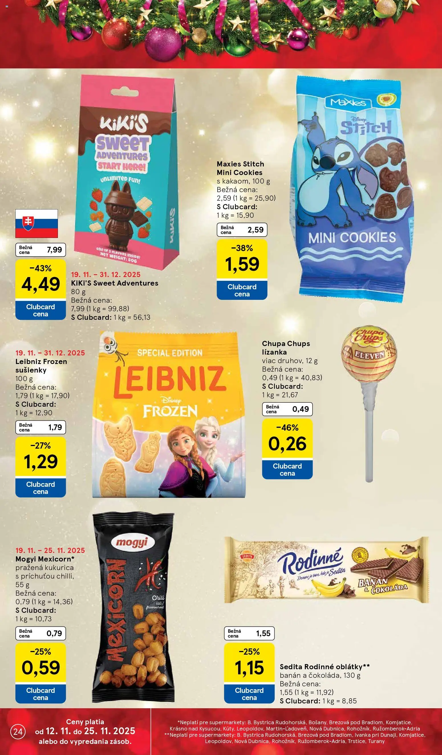 Nové Tesco akcie – leták je platný od 19.11.2025 | Strana: 24 | Produkty: Čokoláda, Kukurica