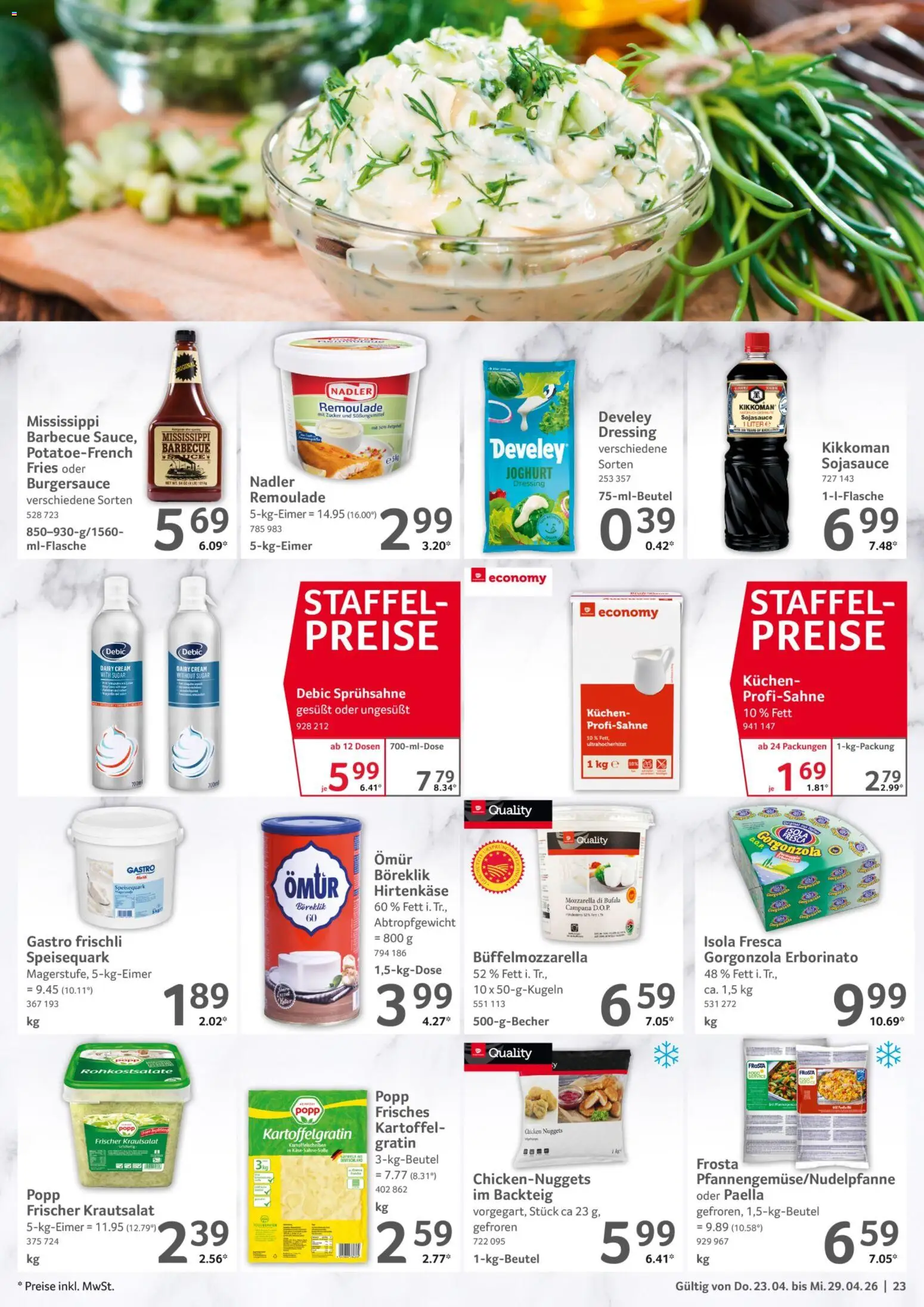 Selgros Prospekt 	 – gültig ab 23.04.2026 | Seite: 23 | Produkte: Dressing, Frosta, Zucker, Kuchen