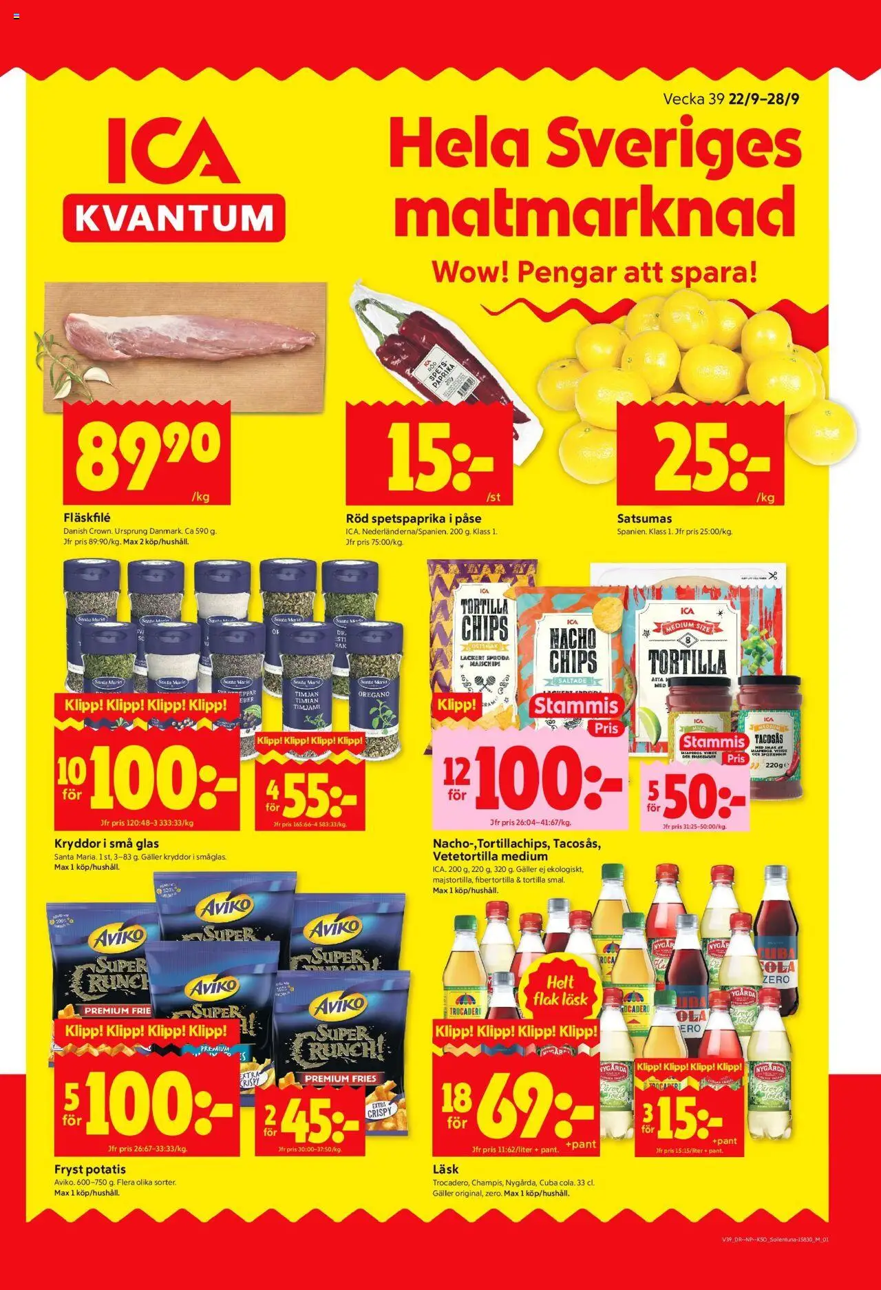 ICA Kvantum reklamblad aktuell från 22.09.2025 | Sida: 1 | Produkter: Tortilla, Chips, Oregano, Potatis