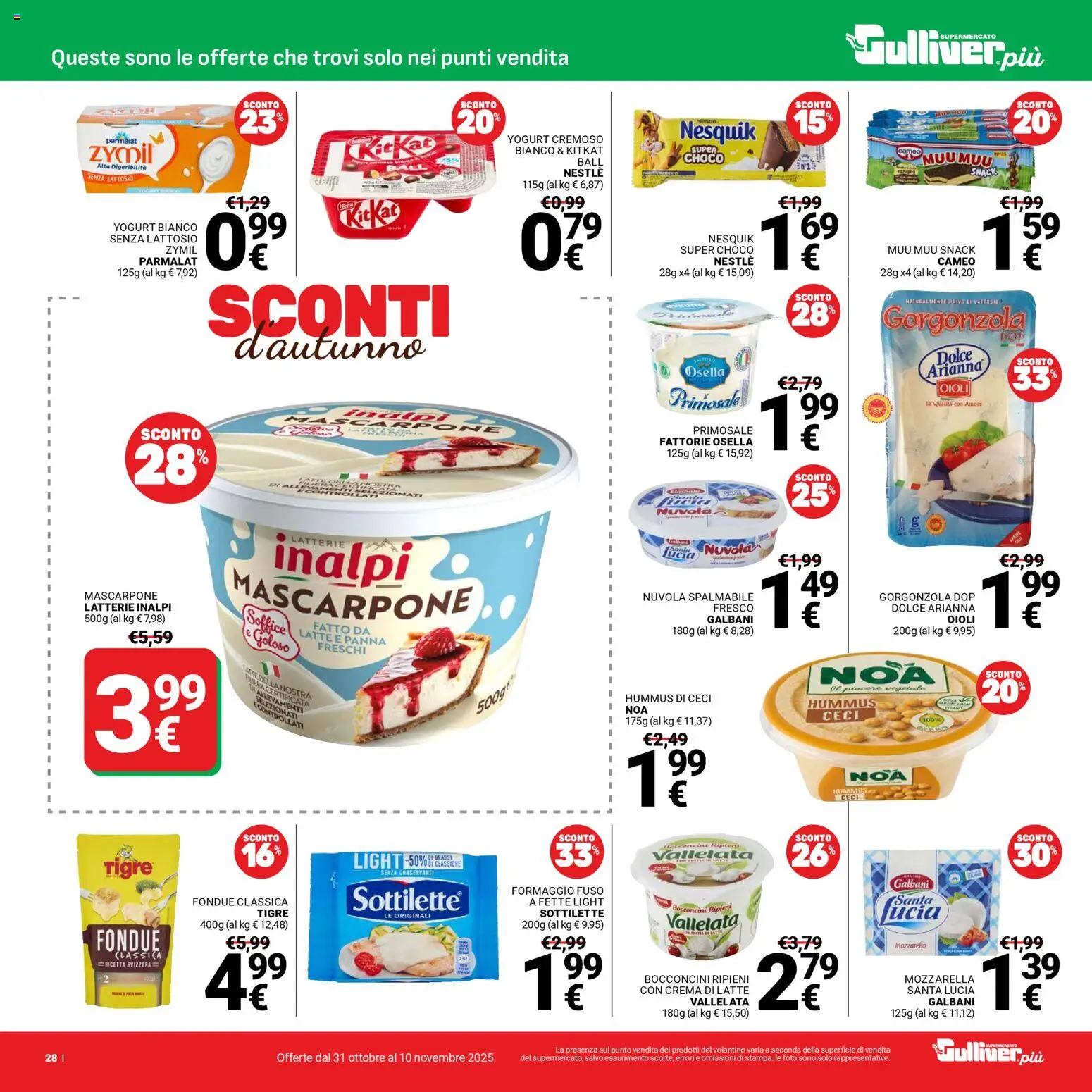 Volantino Gulliver del 31.10.2025 | Pagina: 28 | Prodotti: Crema, Ceci, Formaggio, Mascarpone
