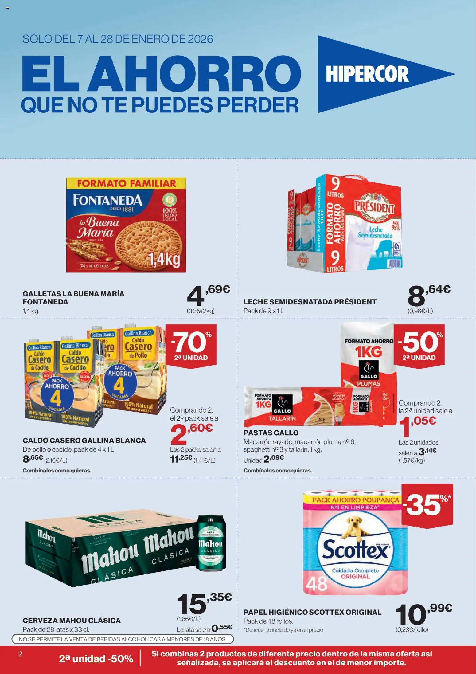 Hipercor catálogo │ válido desde el 07.01.2026 | Página: 2 | Productos: Leche, Papel higienico, Cereales, Té