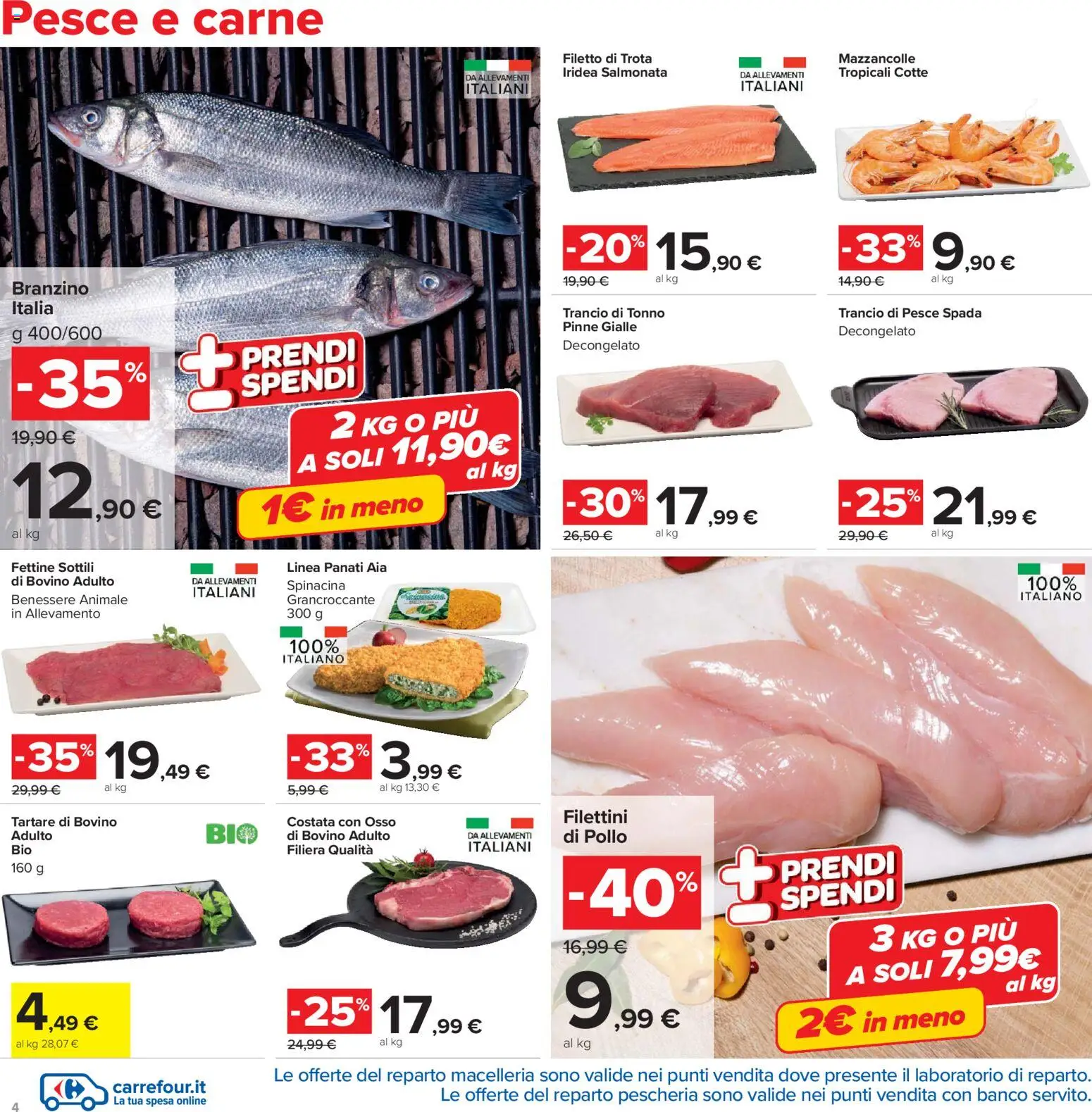 Volantino Carrefour del 13.03.2026 | Pagina: 4 | Prodotti: Trota, Pinne, Tonno, Pesce spada