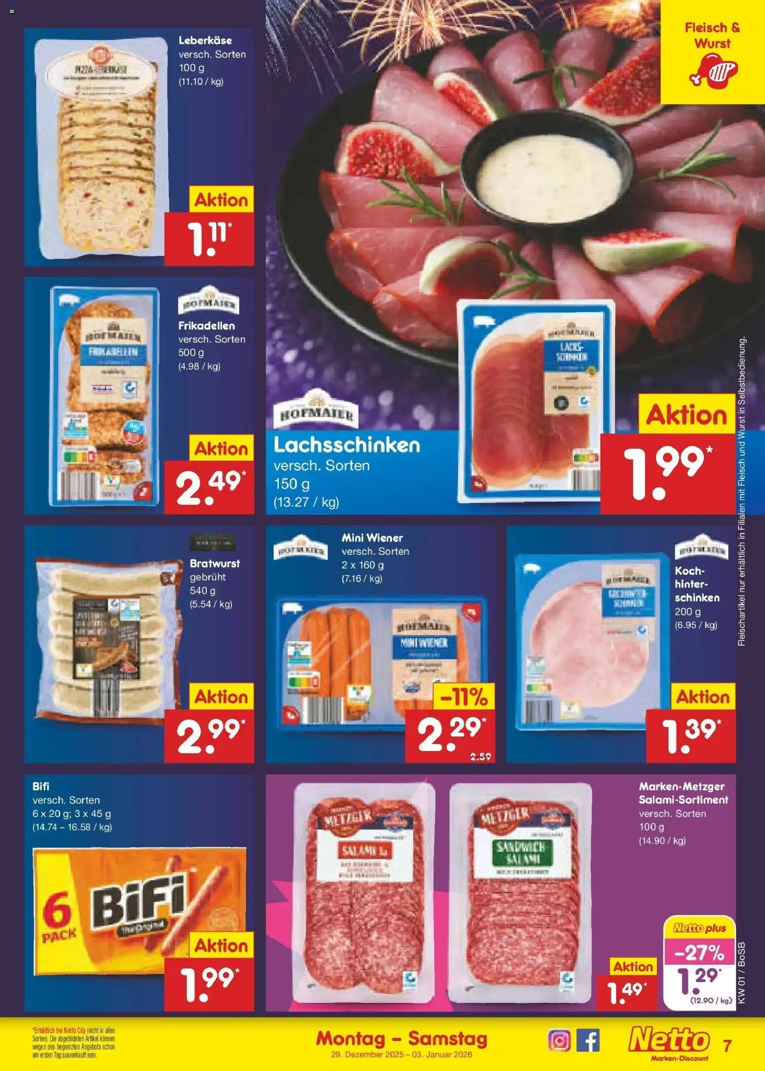 Netto Marken-Discount prospekt Stadtlohn	 – gültig ab 28.12.2025 | Seite: 7 | Produkte: Bratwurst, Wurst, Salami, Leberkase
