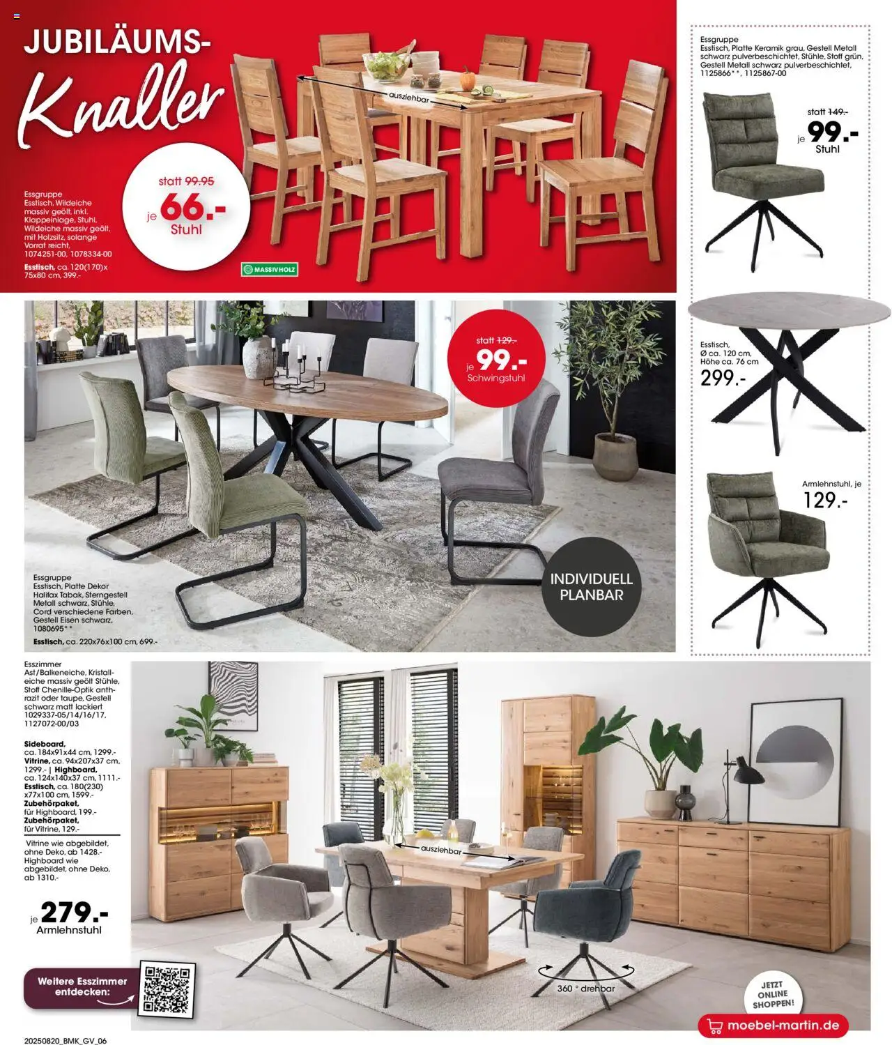 Möbel Martin Prospekt 	 - gültig ab dem 20.08.2025 | Seite: 6 | Produkte: HIghboard, Essgruppe, Vitrine, Stuhl