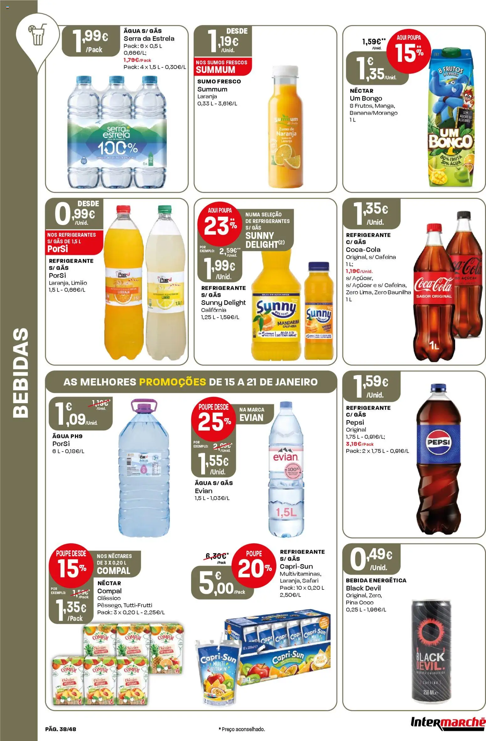 Intermarché folheto │ válido de 15.01.2026 | Página: 38 | Produtos: Agua, Refrigerante, Sumo, Açúcar