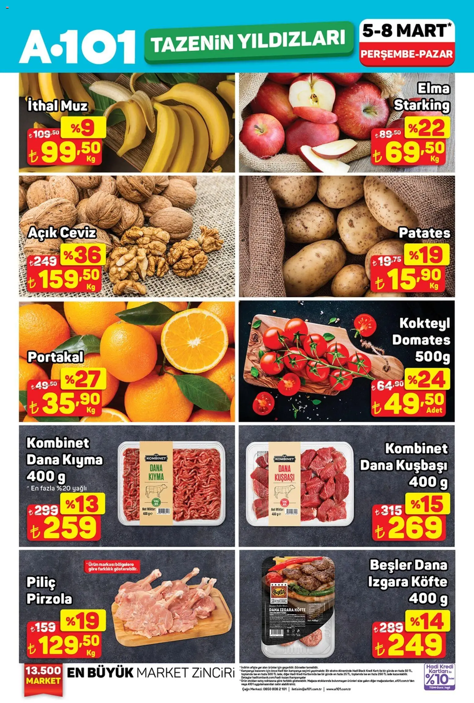 A101 - Tazenin Yıldızları - 05.03.2026 tarihinden itibaren geçerlidir | Sayfa: 1 | Ürünler: Domates, Kıyma, Piliç, Pirzola