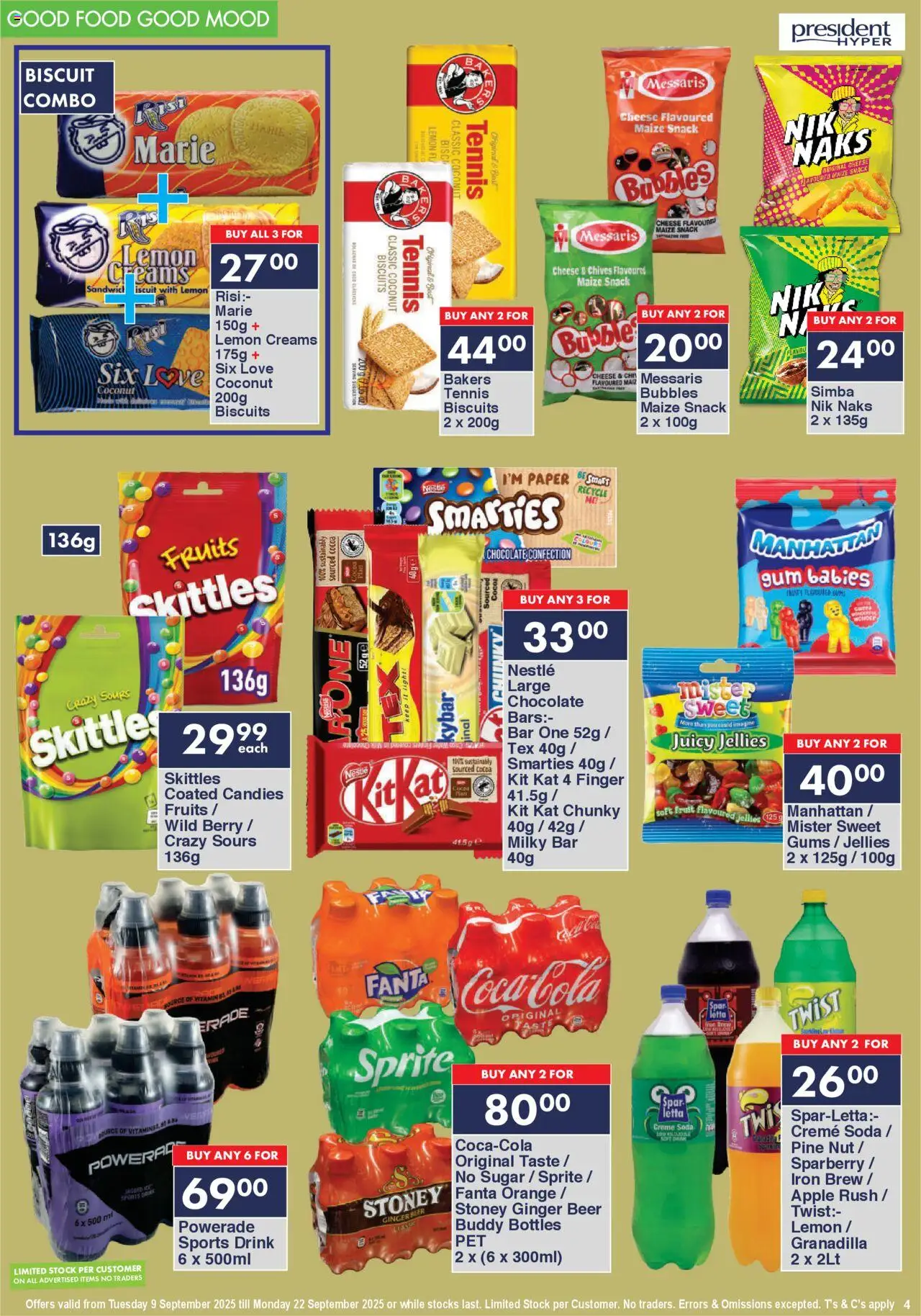 New President Hyper catalogue – valid from 09.09.2025 | Page: 4 | Products: Chocolate, Beer, Fanta, Sprite