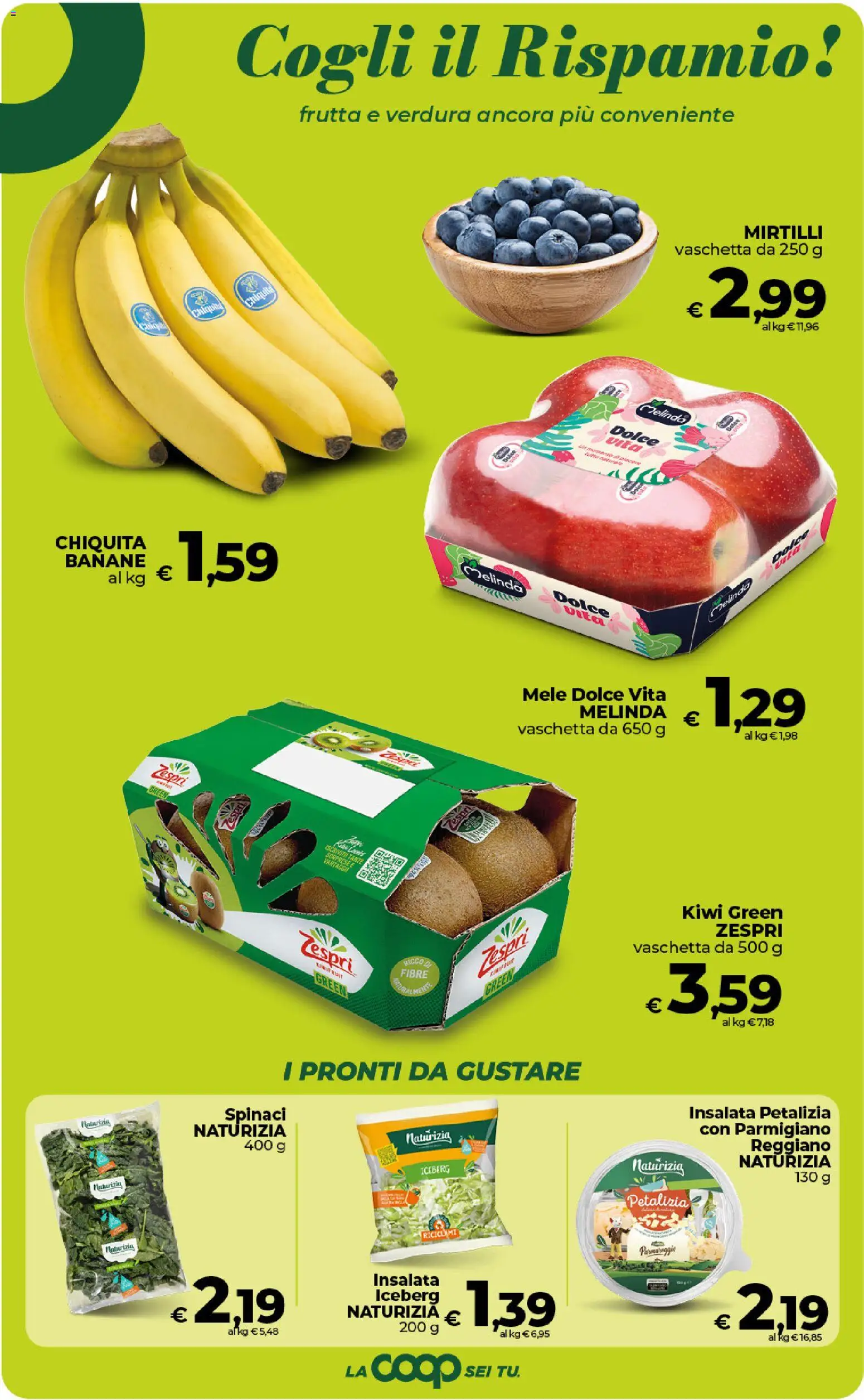 Volantino COOP del 27.01.2026 | Pagina: 14 | Prodotti: Banane, Spinaci, Parmigiano reggiano, Parmigiano
