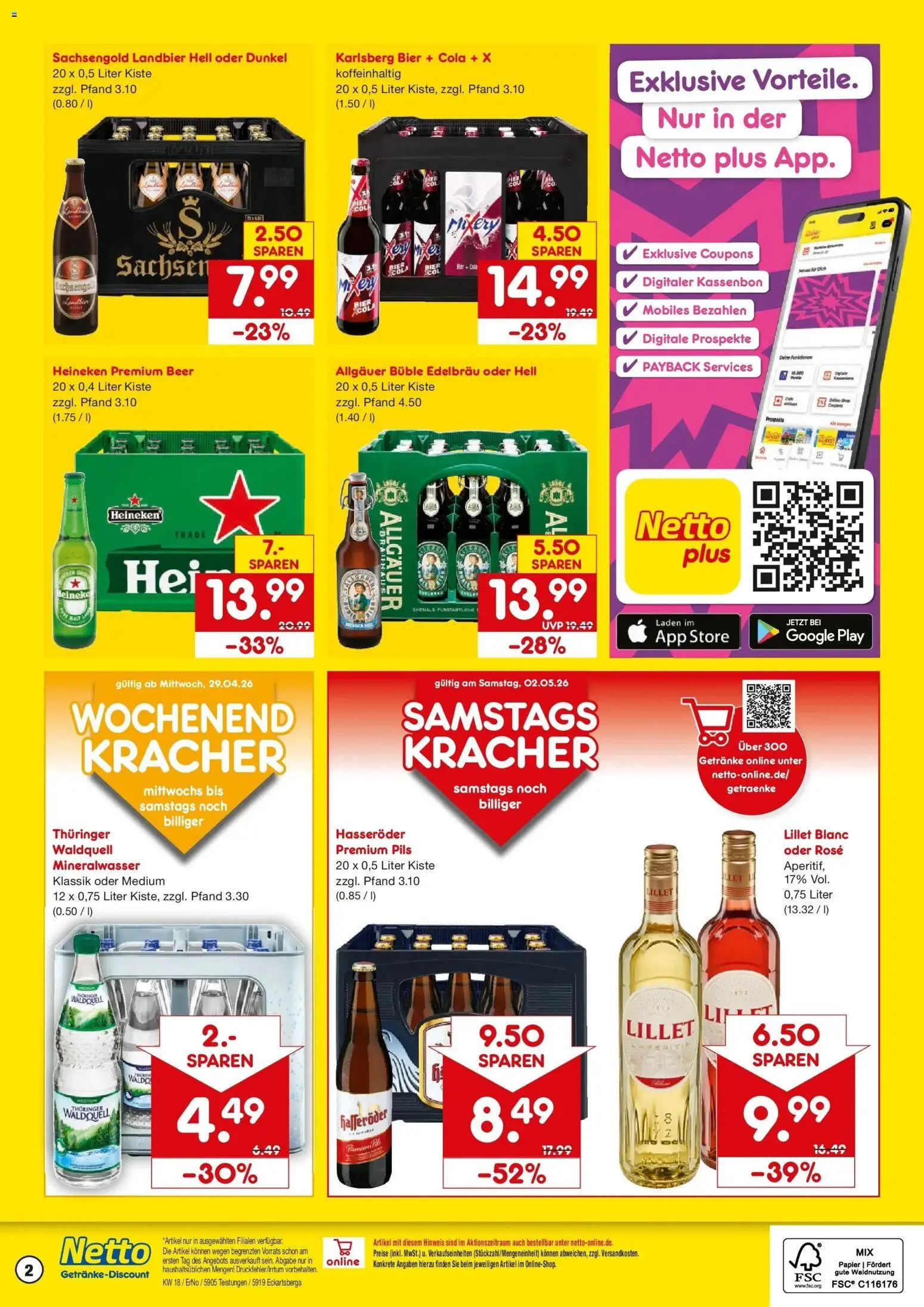 Netto Marken-Discount Prospekt Teistungen	 – gültig ab 27.04.2026 | Seite: 2 | Produkte: Cola, Bier, Lillet, Hasseröder