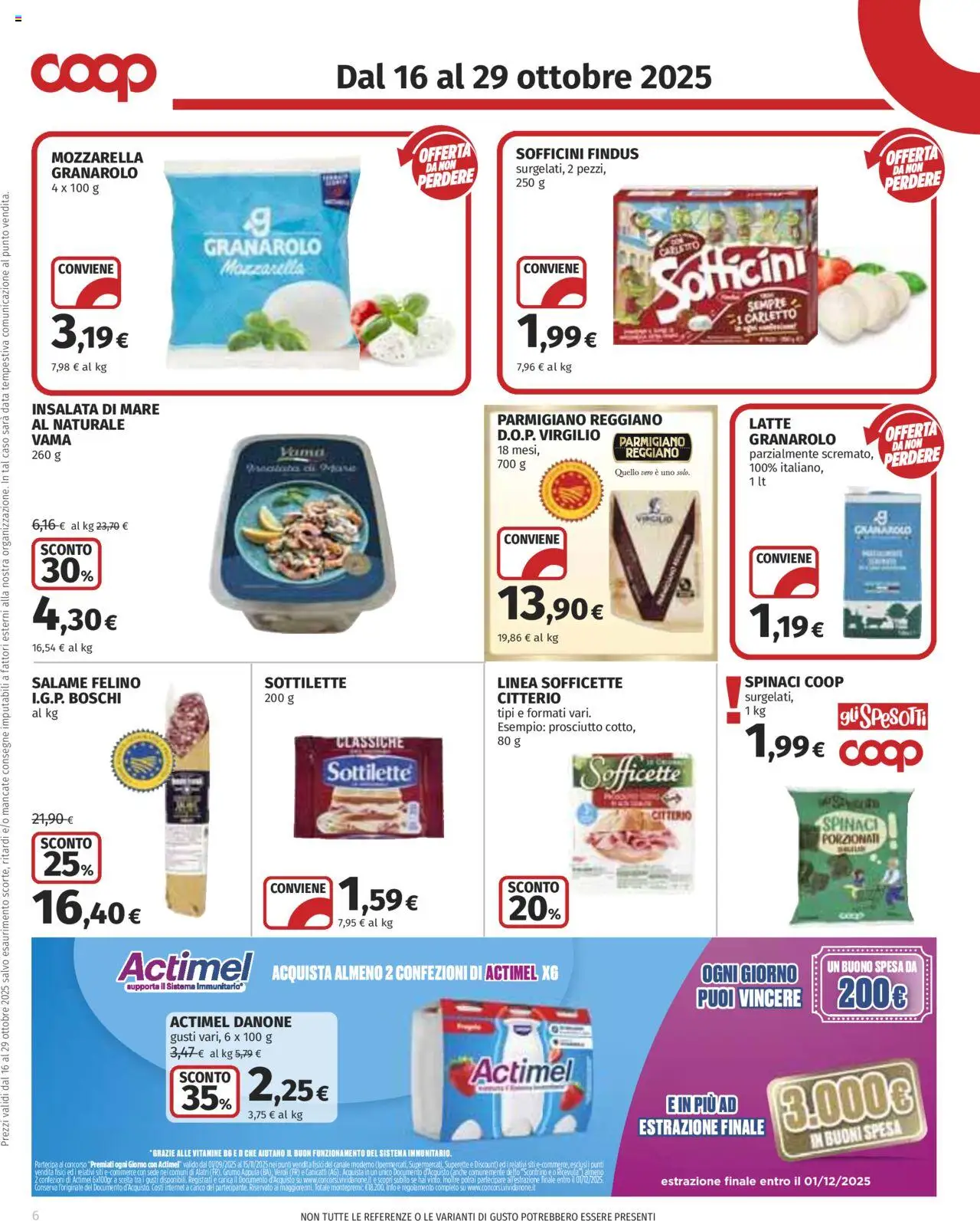 Volantino COOP del 16.10.2025 | Pagina: 6 | Prodotti: Mozzarella, Latte, Spinaci, Data