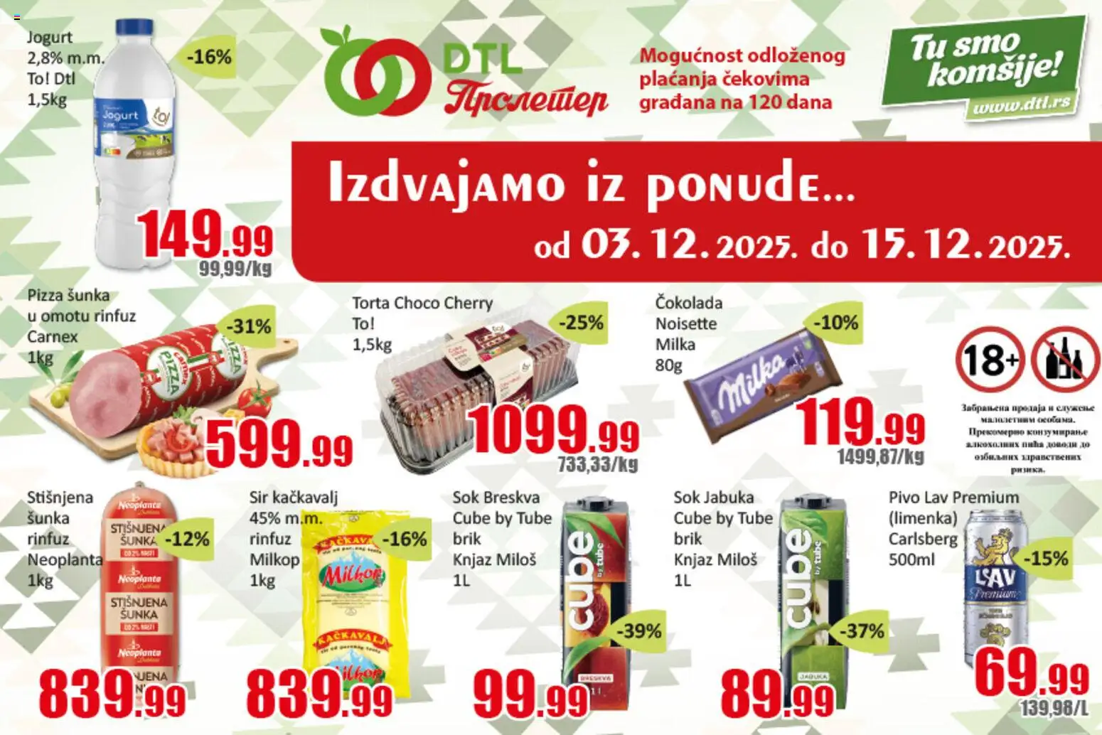 Metalac Proleter katalog - važi od 03.12.2025 | Strana: 1 | Proizvode: Kačkavalj, Jogurt, Pivo, Carlsberg
