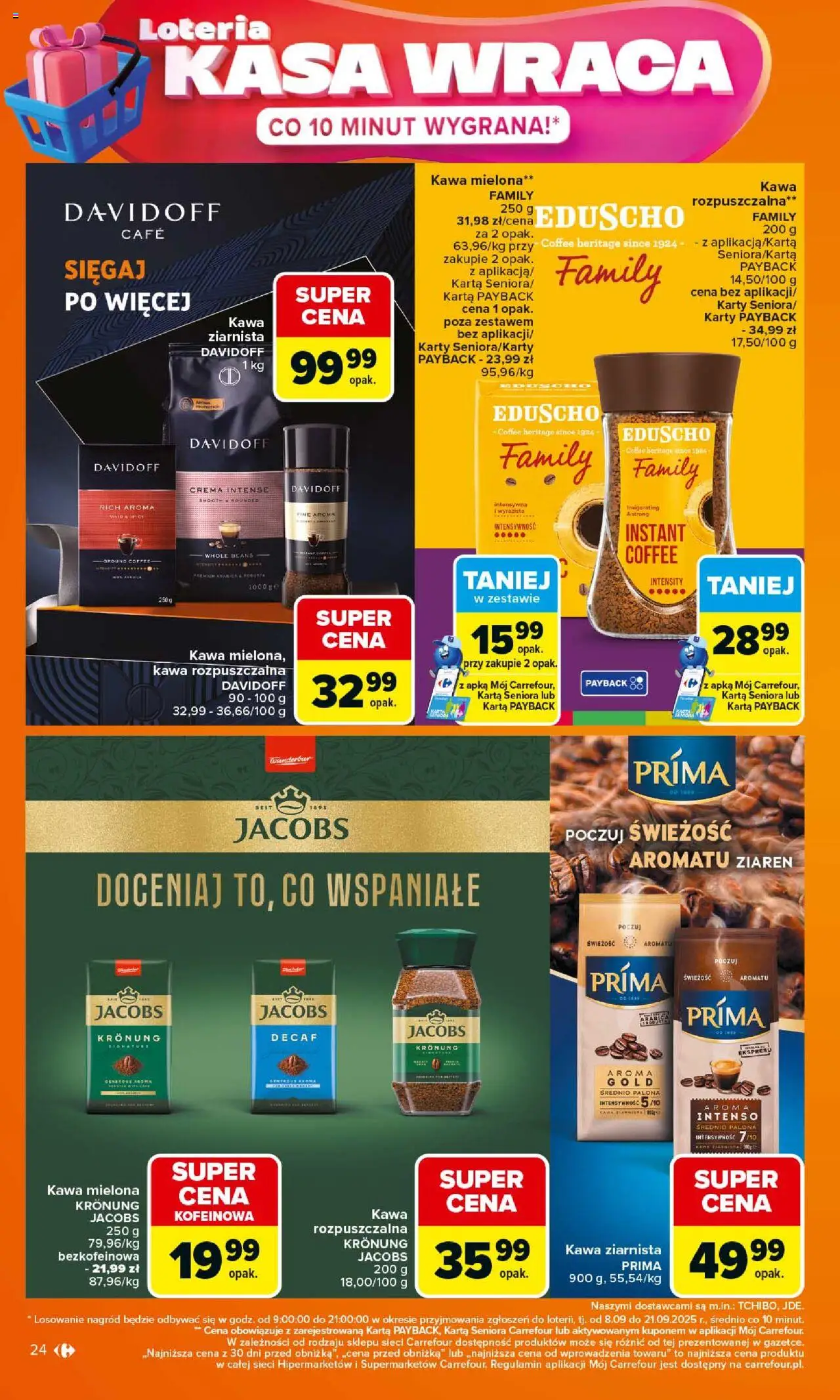 Carrefour Gazetka od 15.09.2025 | Strona: 24 | Produkty: Karta, Kawa rozpuszczalna, Kawa, Kawa Davidoff