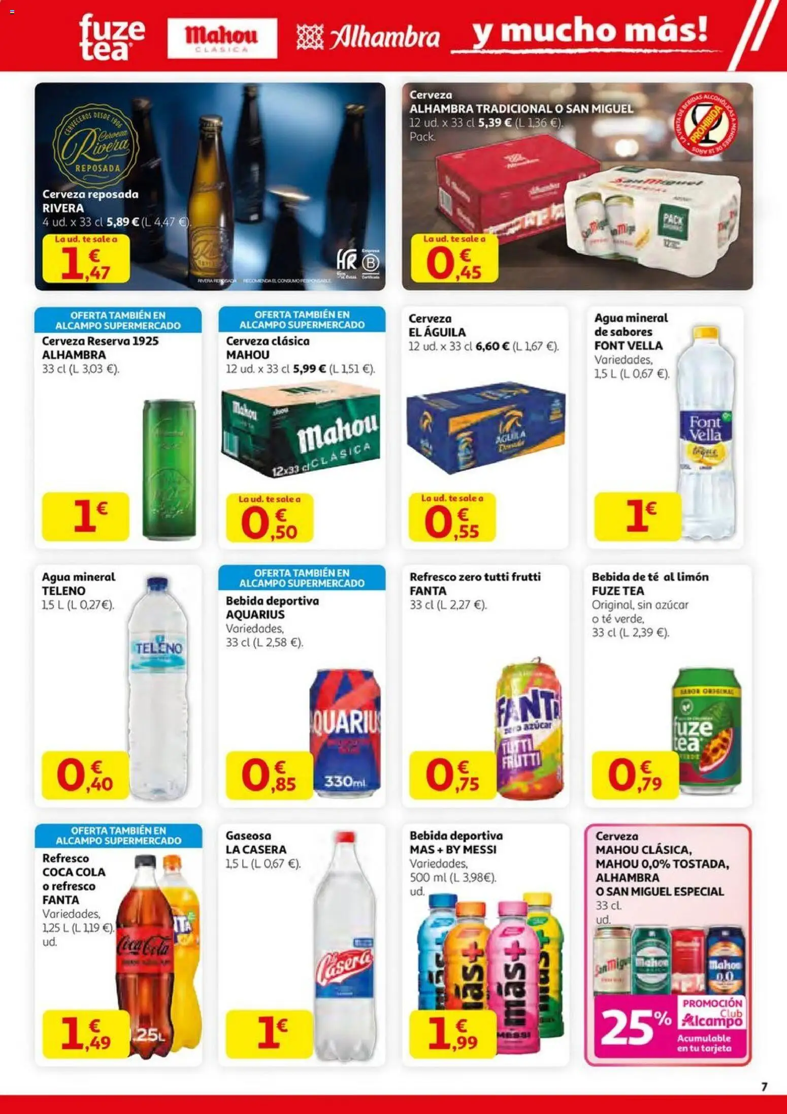 Alcampo - HP Nacional Unificado │ válido desde el 23.10.2025 | Página: 7 | Productos: Cerveza, Té, Agua mineral, Gaseosa