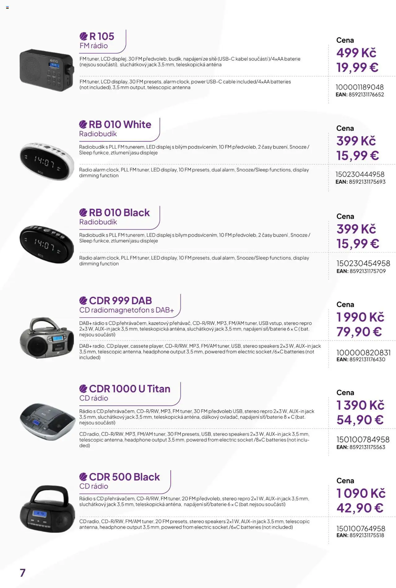 Expert elektro katalog - ECG - Televize audio-video od 19.08.2024 | Strana: 7 | Produkty: Rádio, Kabel, USB, Baterie