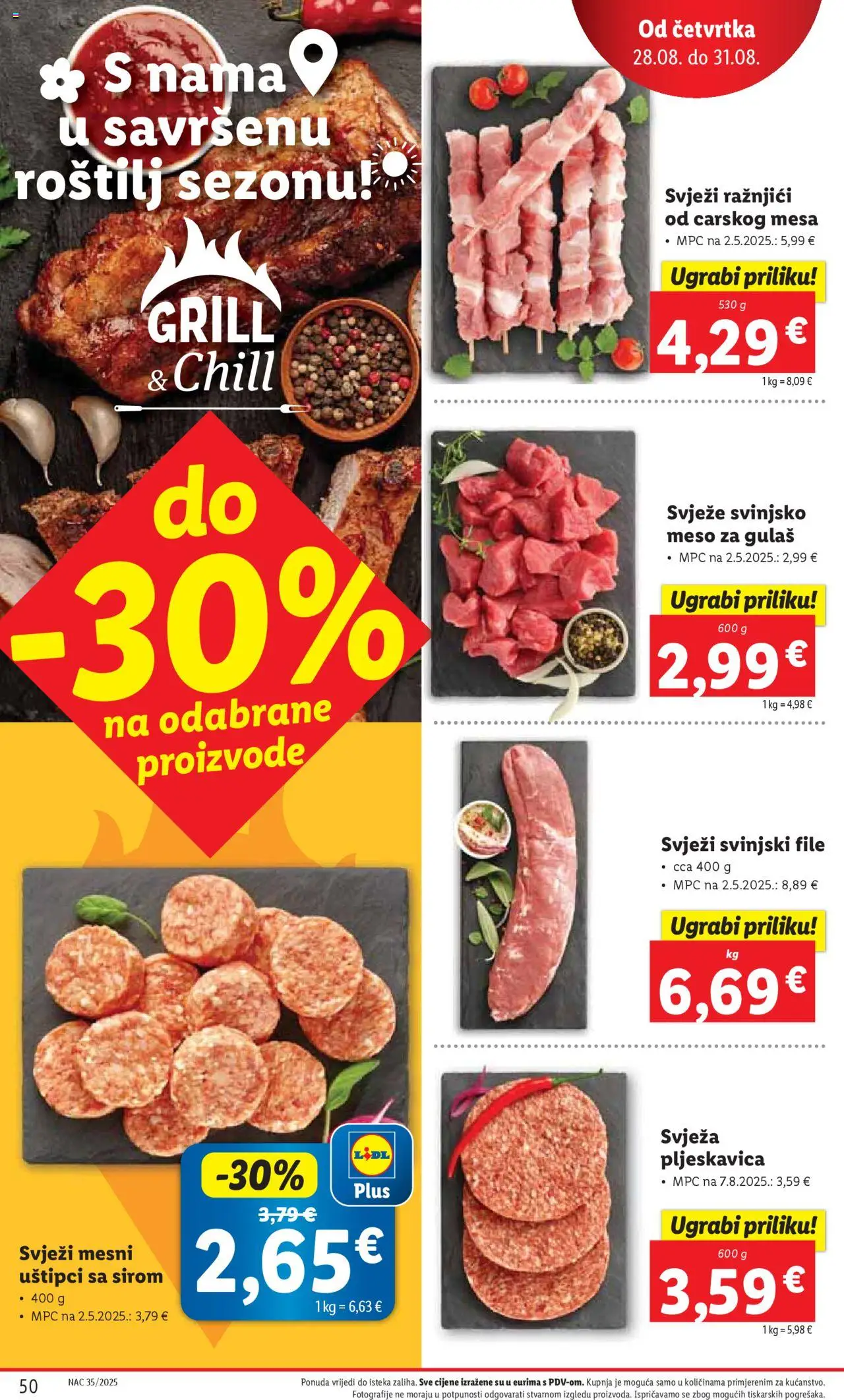 Lidl katalog | vrijedi od 25.08.2025 | Stranica: 50 | Proizvodi: Roštilj, Svinjsko meso, Meso, Svinjski file