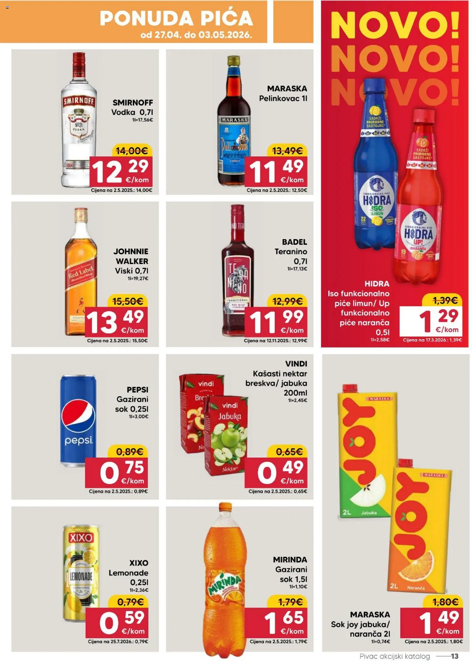 Pivac katalog | vrijedi od 27.04.2026 | Stranica: 13 | Proizvodi: Red Label, Pica, Pepsi, Sok