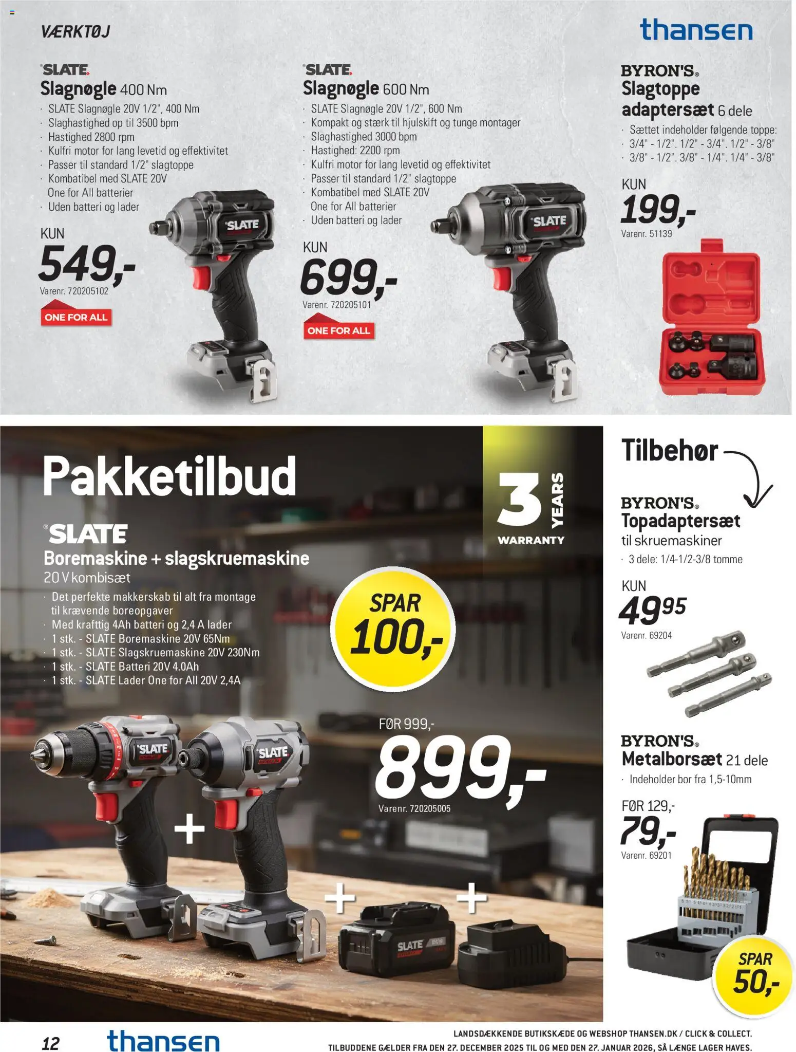 Thansen tilbudsavis – gyldig fra 27.12.2025 | Side: 12 | Produkter: Batterier, Boremaskine, Toppe, Batteri