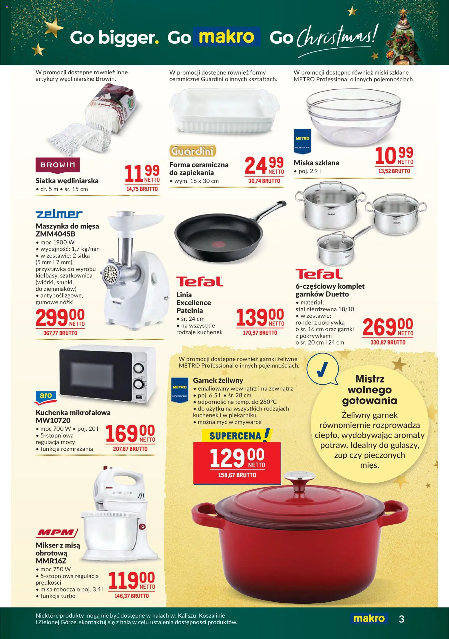 Makro Gazetka od 09.12.2025 | Strona: 3 | Produkty: Kuchenka mikrofalowa, Kuchenka, Siatka, Garnki