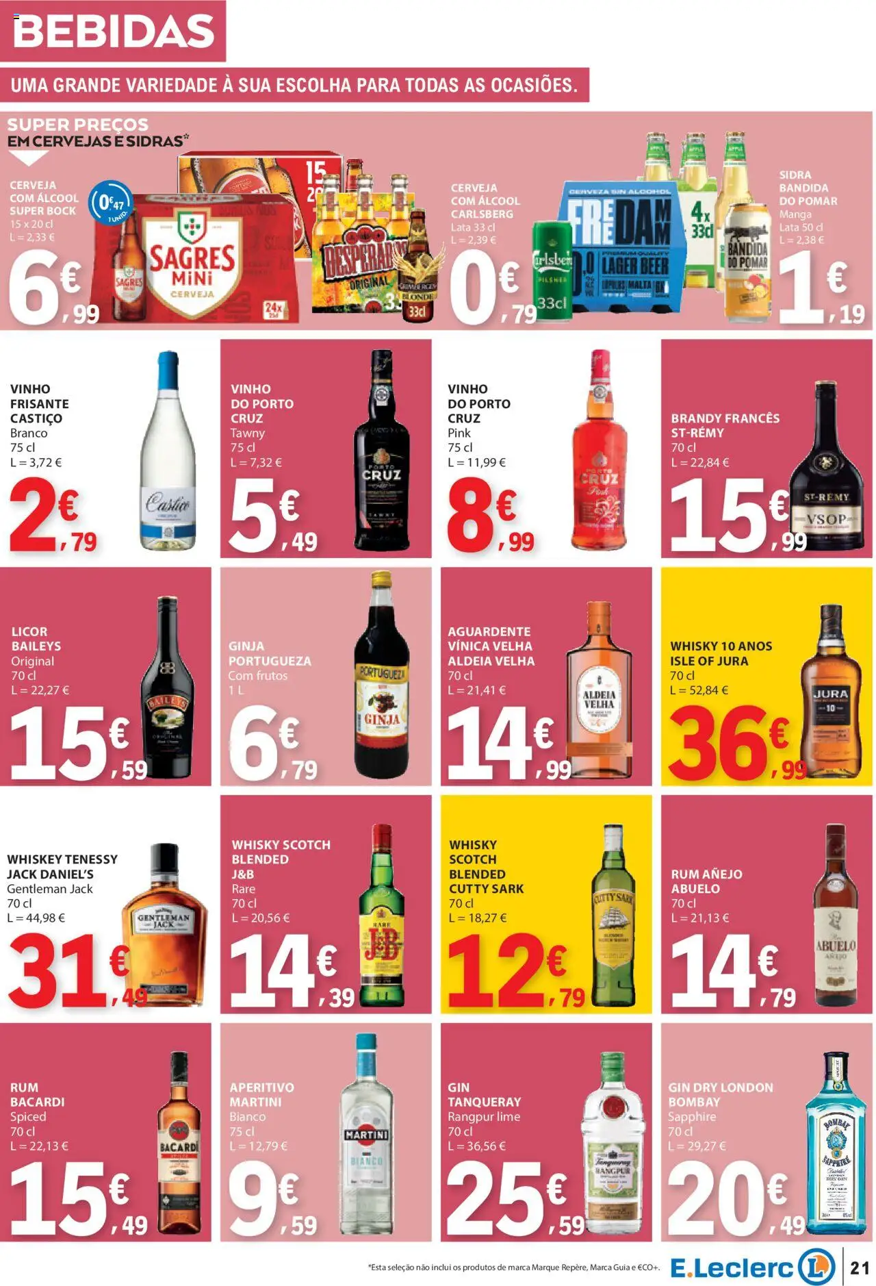 E.Leclerc folheto │ válido de 09.10.2025 | Página: 21 | Produtos: Whisky, Vinho, Cerveja, Gin