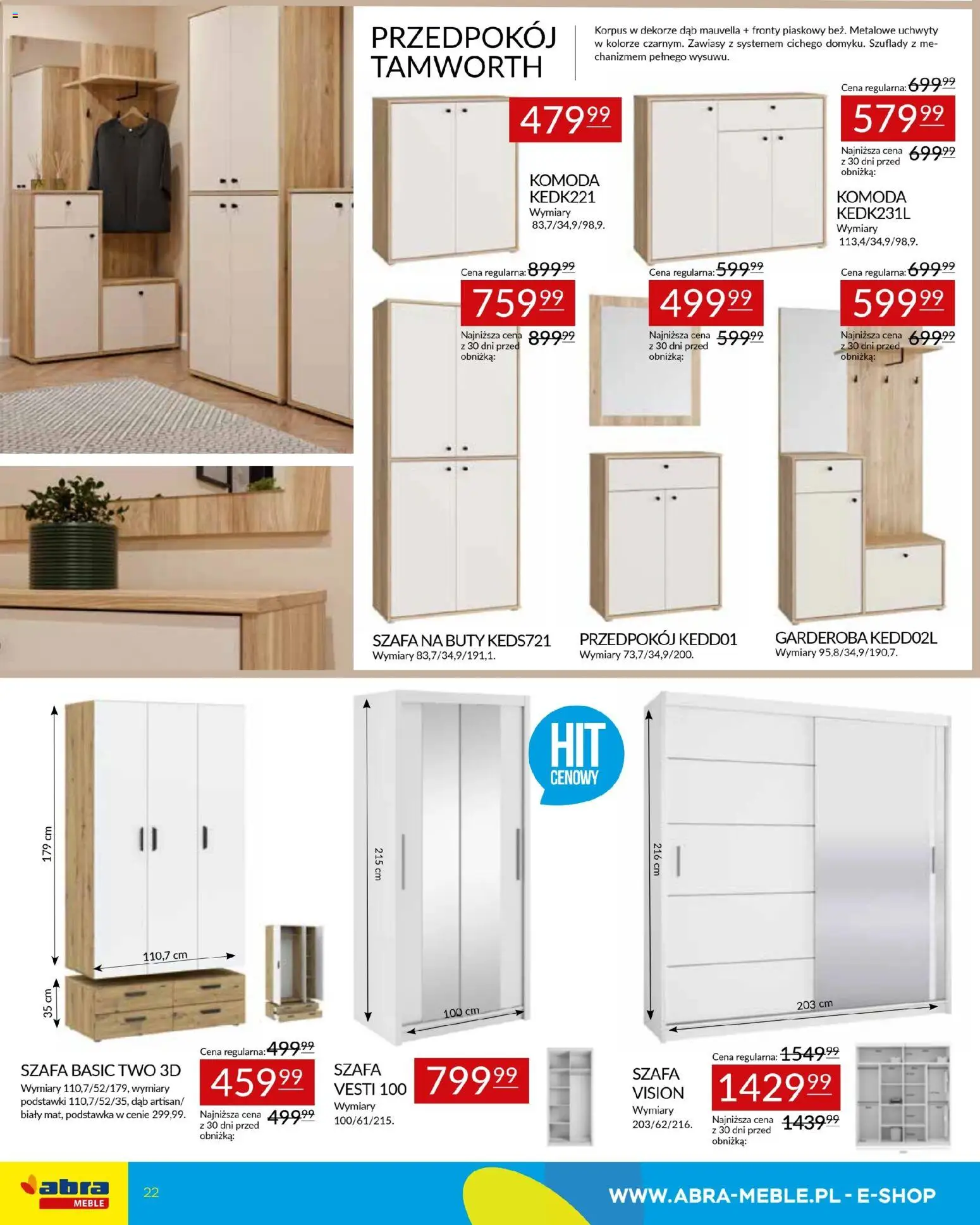 Abra meble Gazetka od 09.01.2026 | Strona: 22 | Produkty: Buty, Szafa, Komoda