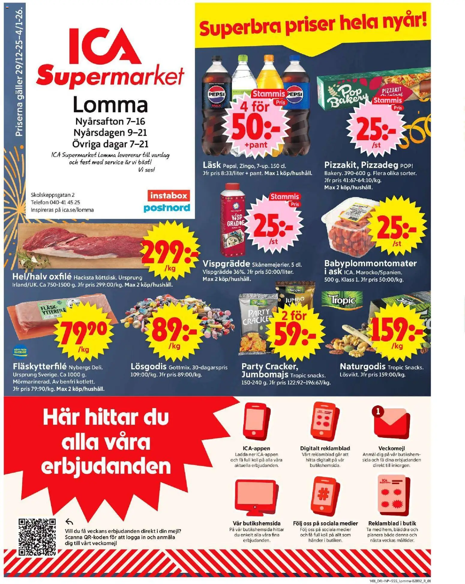 ICA Supermarket reklamblad aktuell från 30.12.2025 | Sida: 1 | Produkter: Galler, Pizzakit, Telefon, Vispgrädde