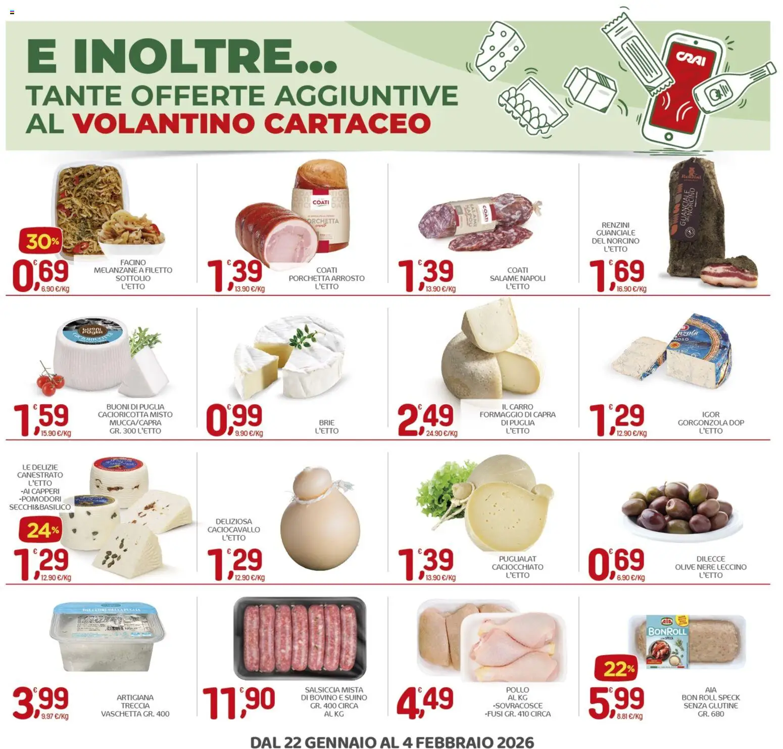 Volantino CRAI del 22.01.2026 | Pagina: 11 | Prodotti: Bovino, Salame, Pomodori, Gorgonzola
