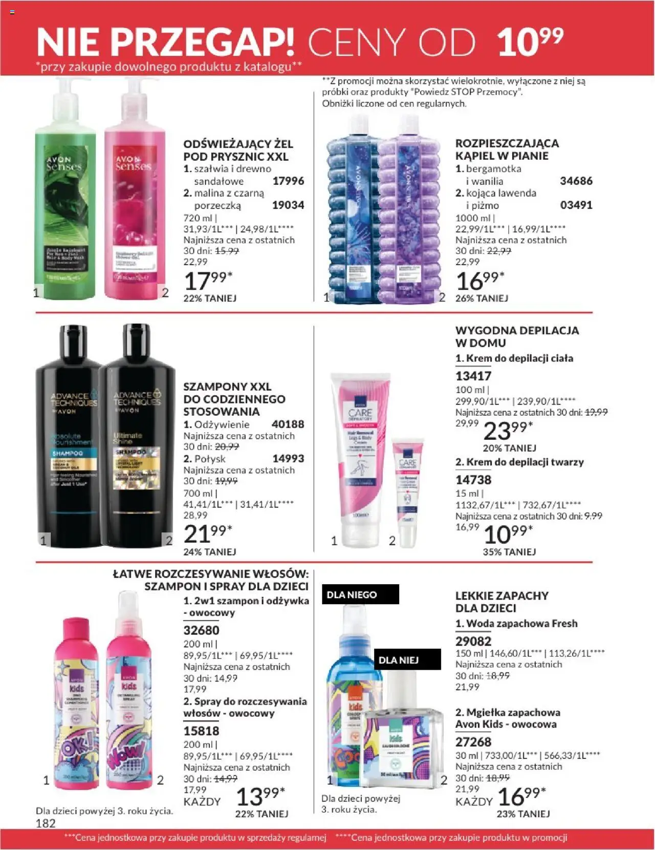 Avon Katalog 07 2025 od 01.07.2025 | Strona: 182 | Produkty: Kąpiel, Szampon, Żel pod prysznic, Krem