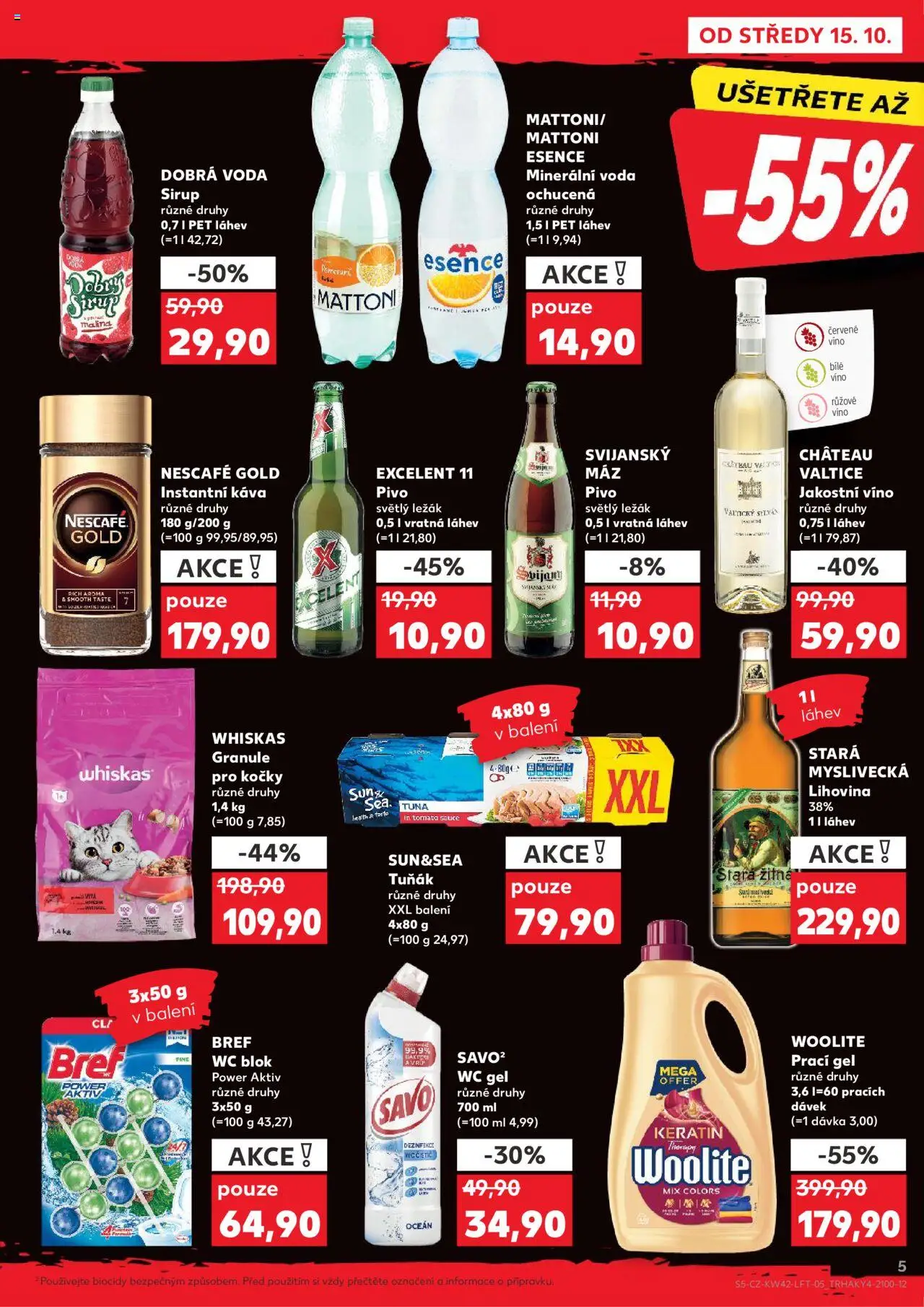 Kaufland leták - Chomutov od 15.10.2025 | Strana: 5 | Produkty: Bílé víno, Stará myslivecká, Woolite, Wc