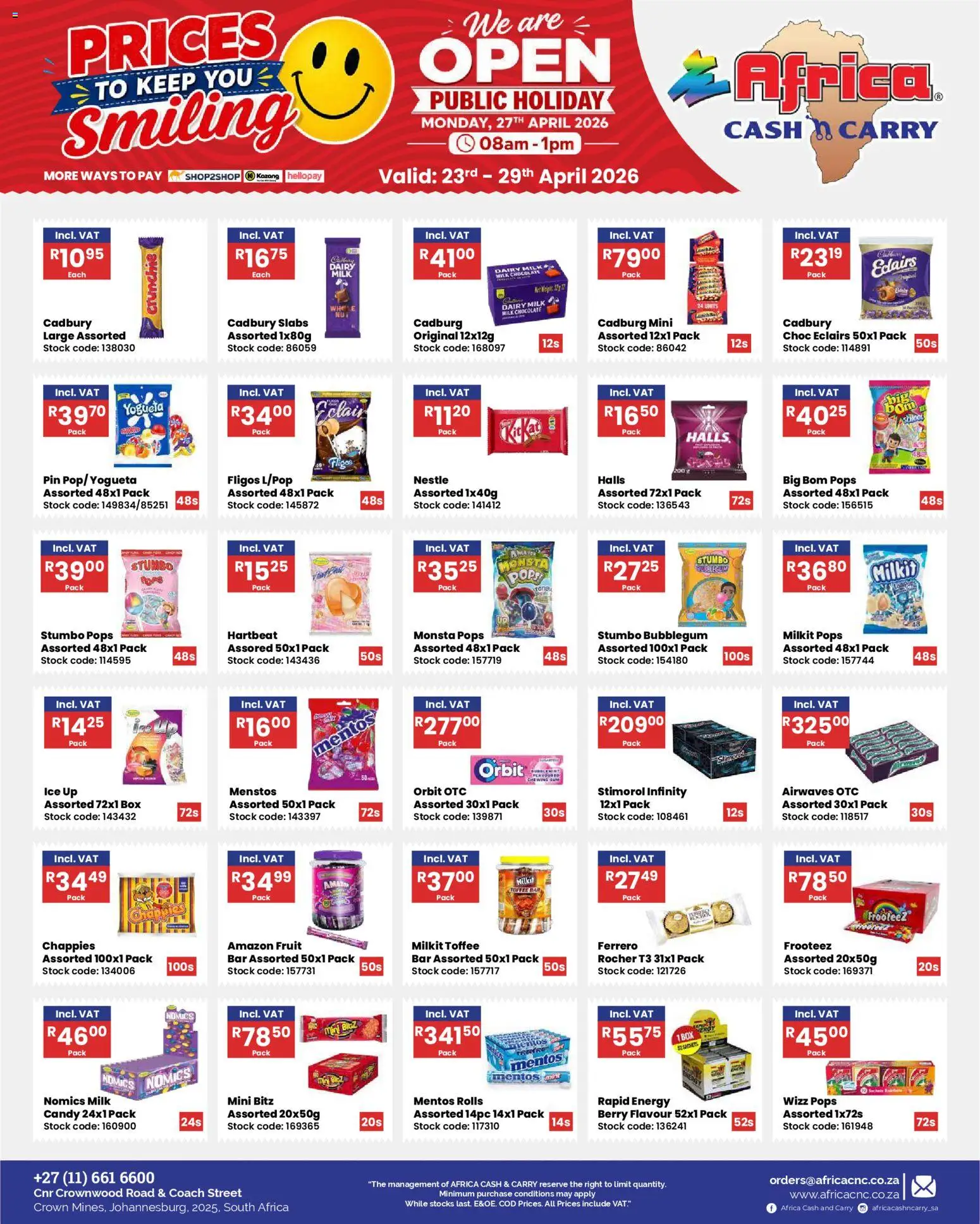 New Africa Cash & Carry catalogue – valid from 23.04.2026 | Page: 15 | Products: Box, Milk, Stock, Fruit