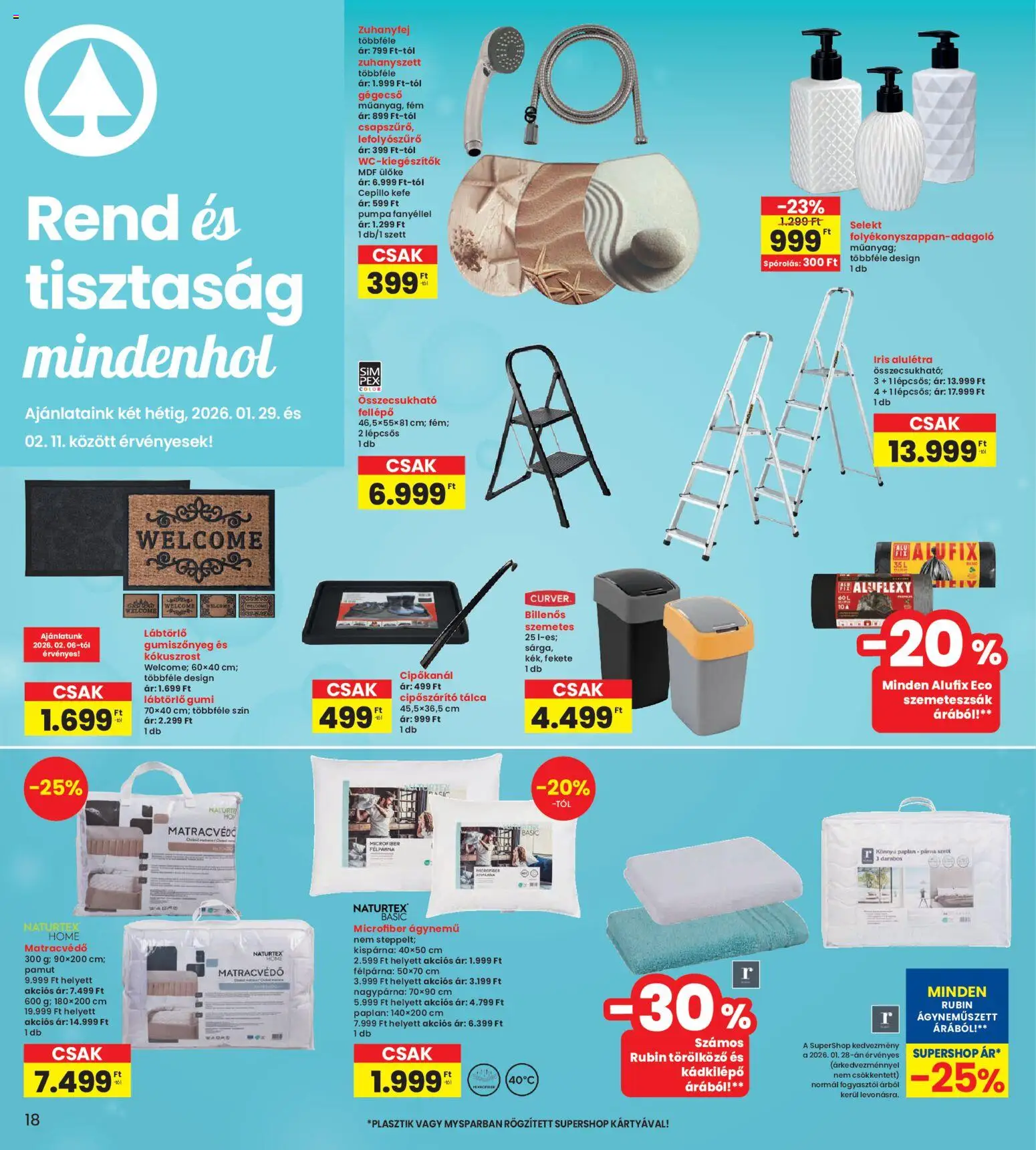 Interspar akciós ujság - amely érvényes a következő dátumtól: 29.01.2026 | Oldal: 18 | Termékek: Szemeteszsák, Lábtörlő, Fellépő, Ágynemű