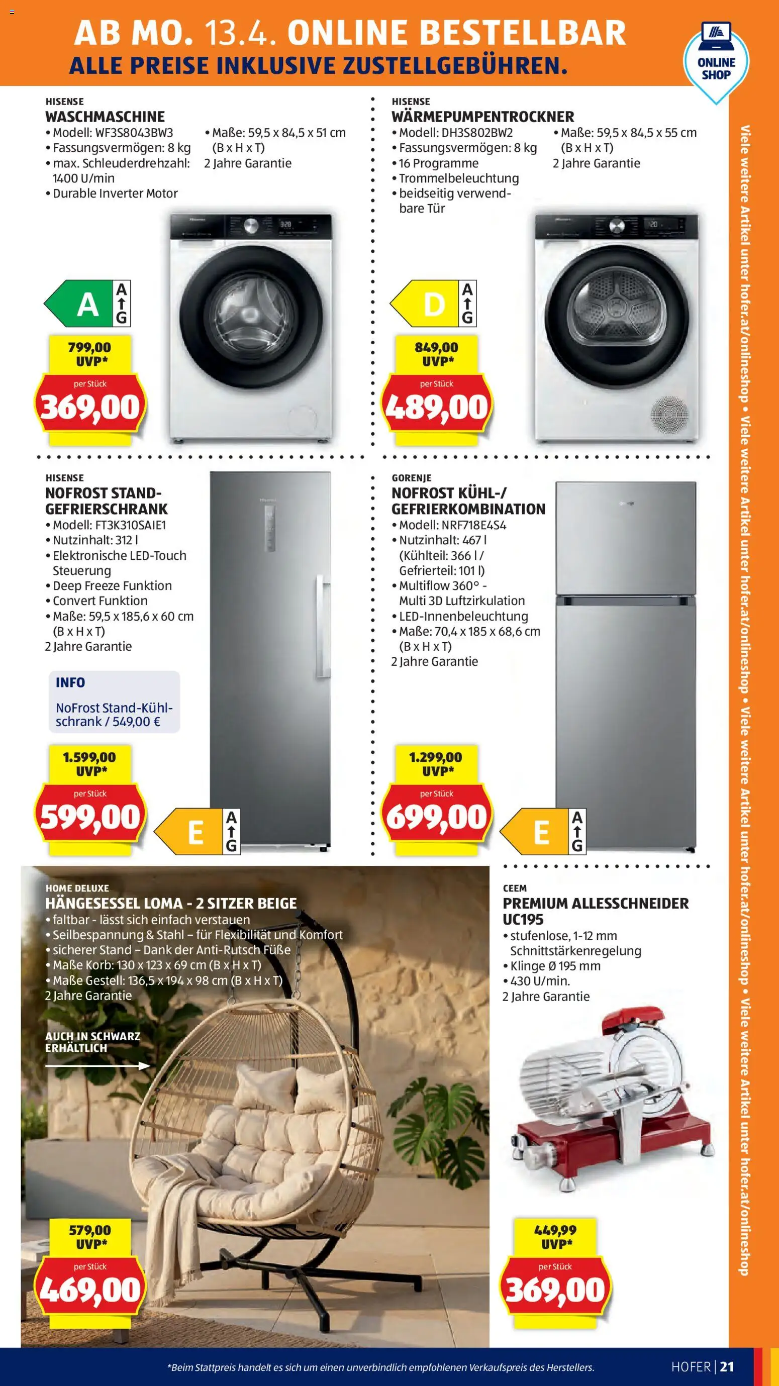 Hofer Flugblatt gültig ab 08.04.2026 | Seite: 25 | Produkte: Gefrierschrank, Waschmaschine, Schrank, Korb