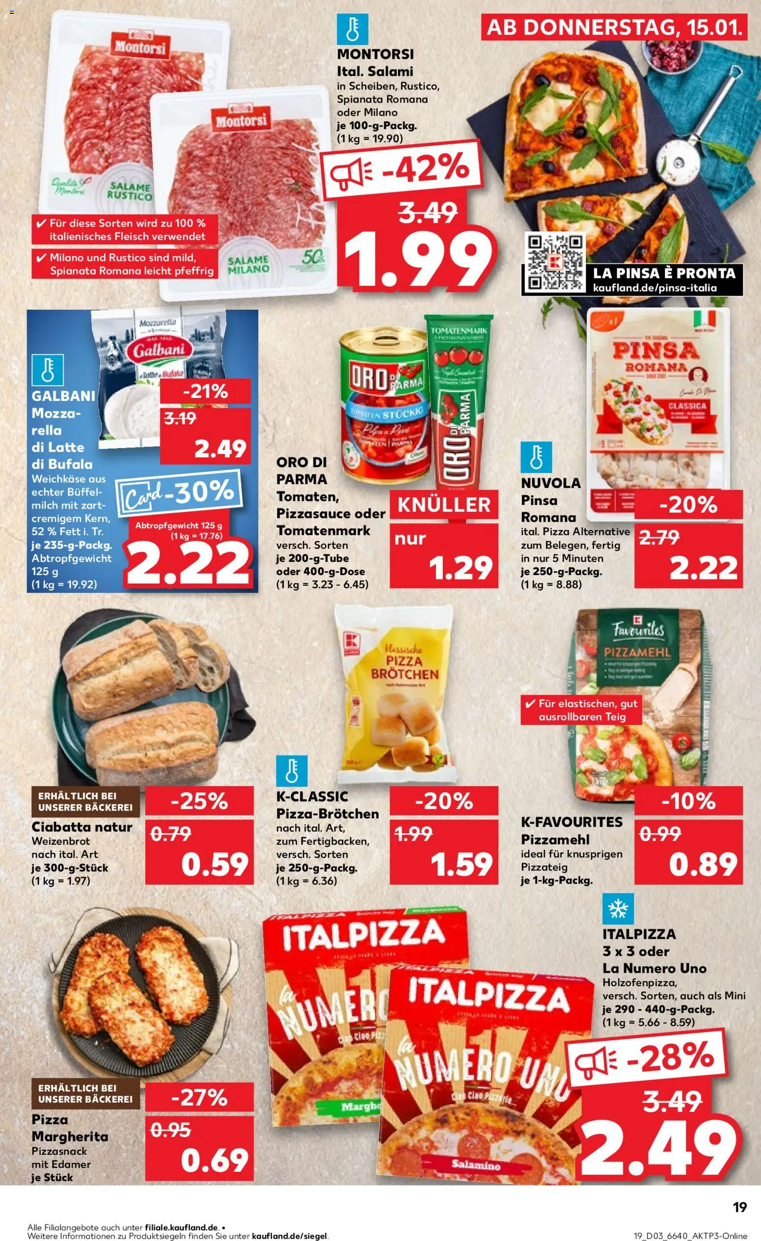 Kaufland prospekt Stuttgart	 – gültig ab 18.01.2026 | Seite: 19 | Produkte: Mozzarella, Edamer, Salami, Pizza