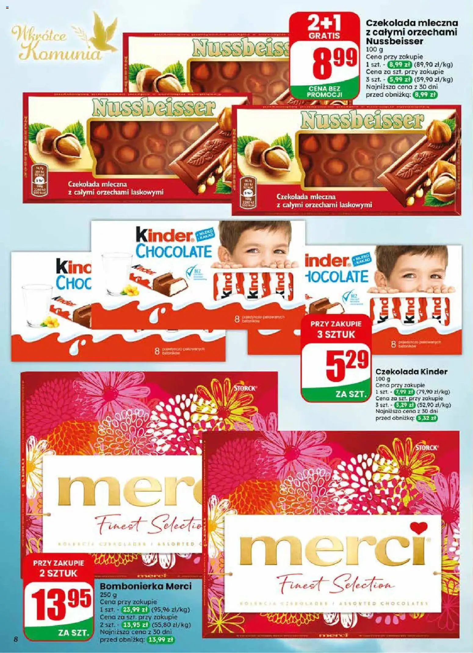 Dino gazetka od 22.04.2026 | Strona: 8 | Produkty: Czekolada mleczna, Bombonierka, Merci, Czekolada