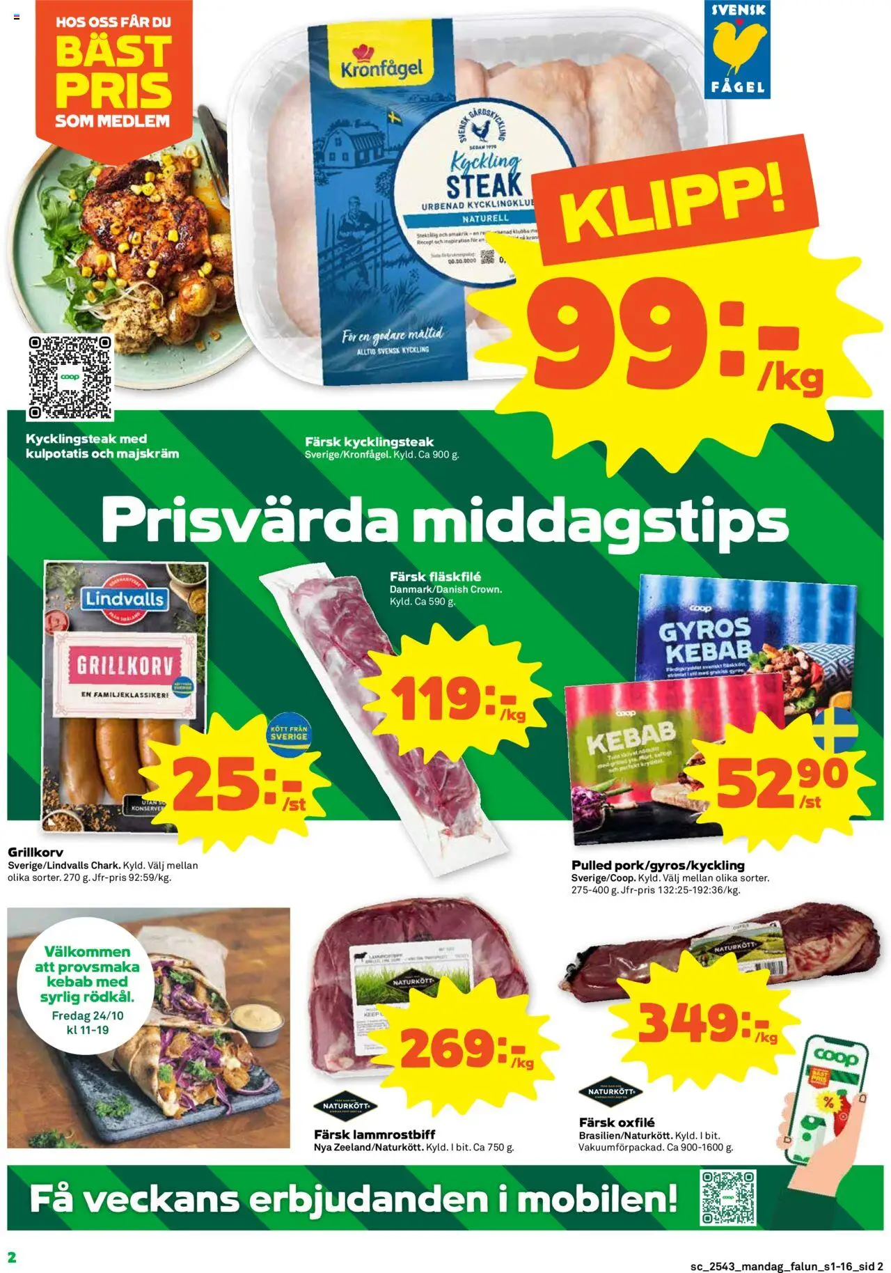 Stora Coop reklamblad aktuell från 20.10.2025 | Sida: 2 | Produkter: Grillkorv, Oxfilé