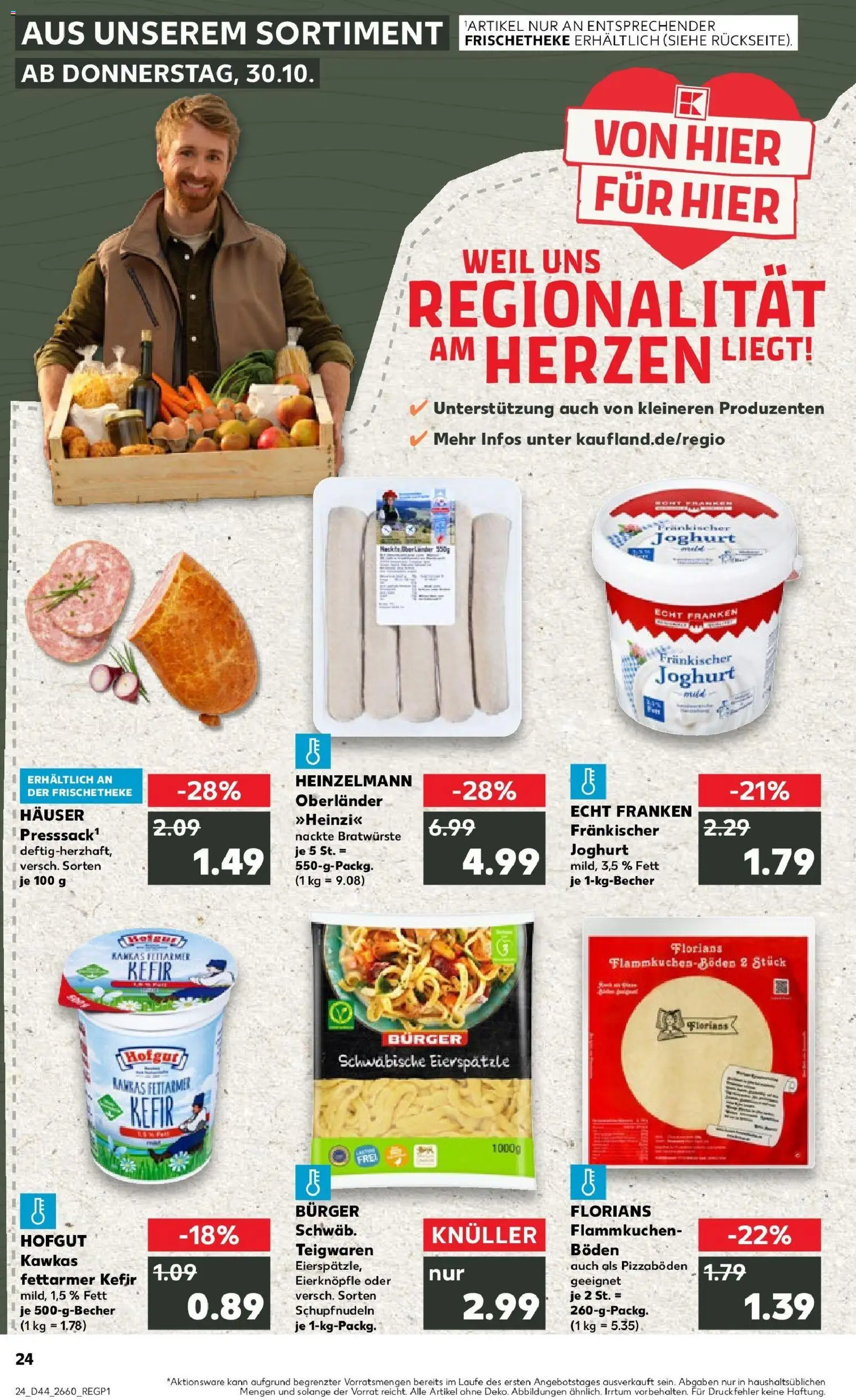 Kaufland prospekt Wertheim	 – gültig ab 30.10.2025 | Seite: 24 | Produkte: Kefir, Joghurt, Burger, Pasta