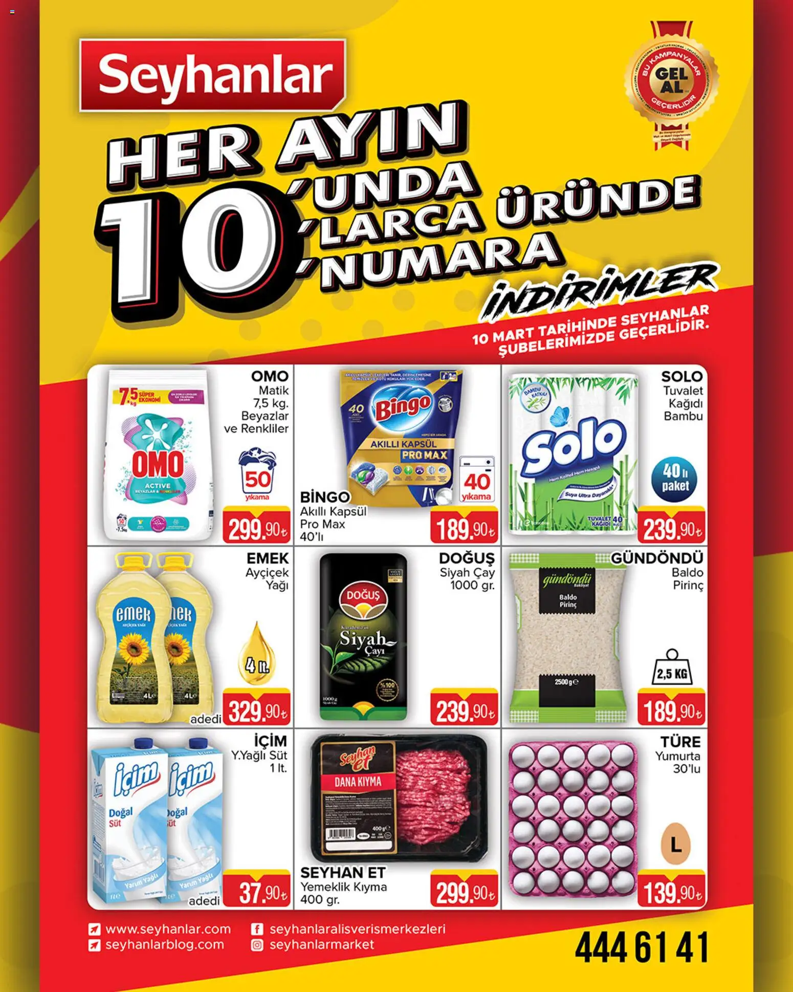 Seyhanlar Market Katalog - 10.03.2026 tarihinden itibaren geçerlidir | Sayfa: 1 | Ürünler: Tuvalet, Yumurta, Çay, Kıyma